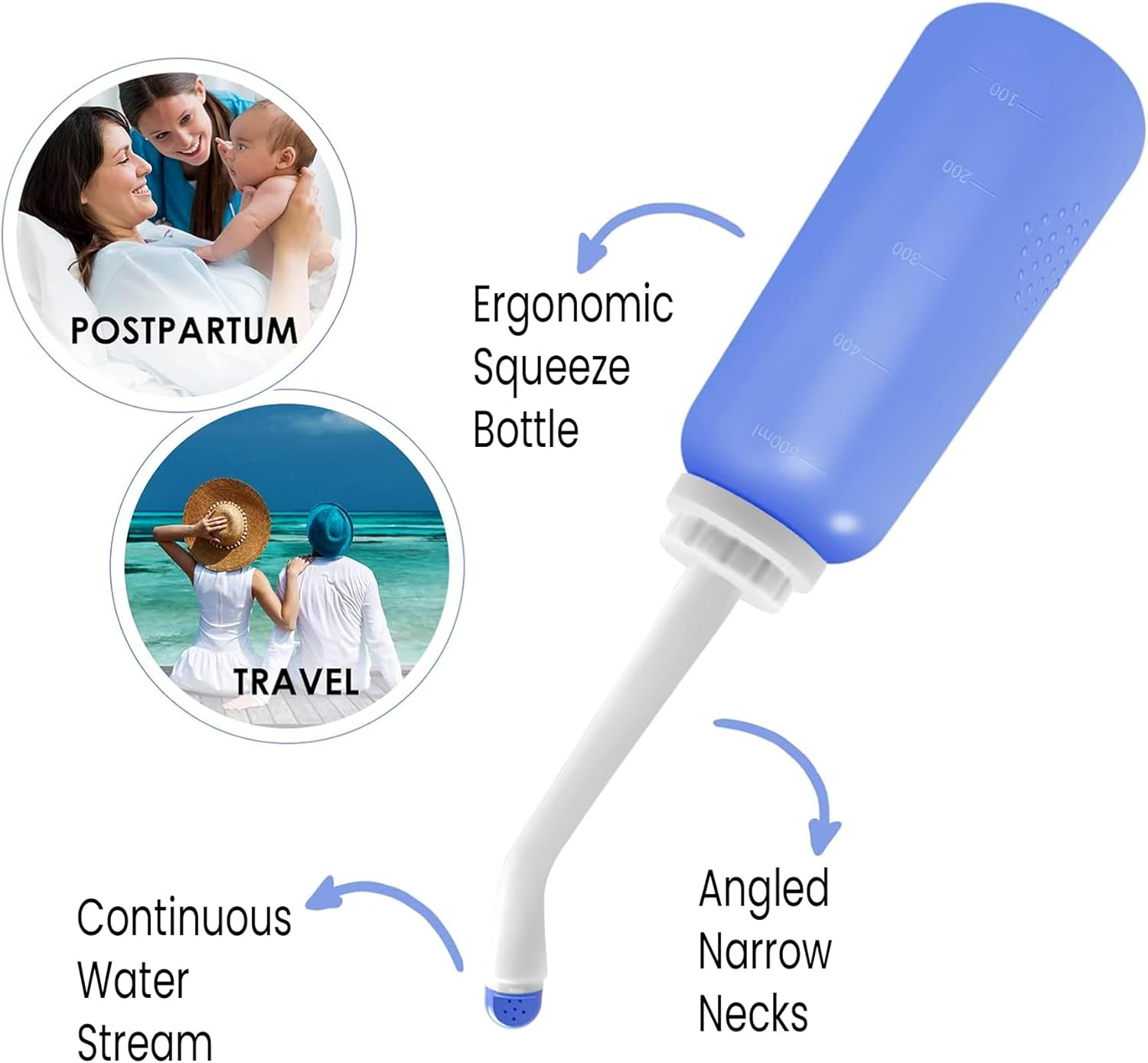 500Ml Portable Peri Bottle for Postpartum Care | Travel Bidet for Women | Perineal Cleansing Spray, Personal Hygiene Essentials for Hospital Bag & Home Use (Blue) image number 2