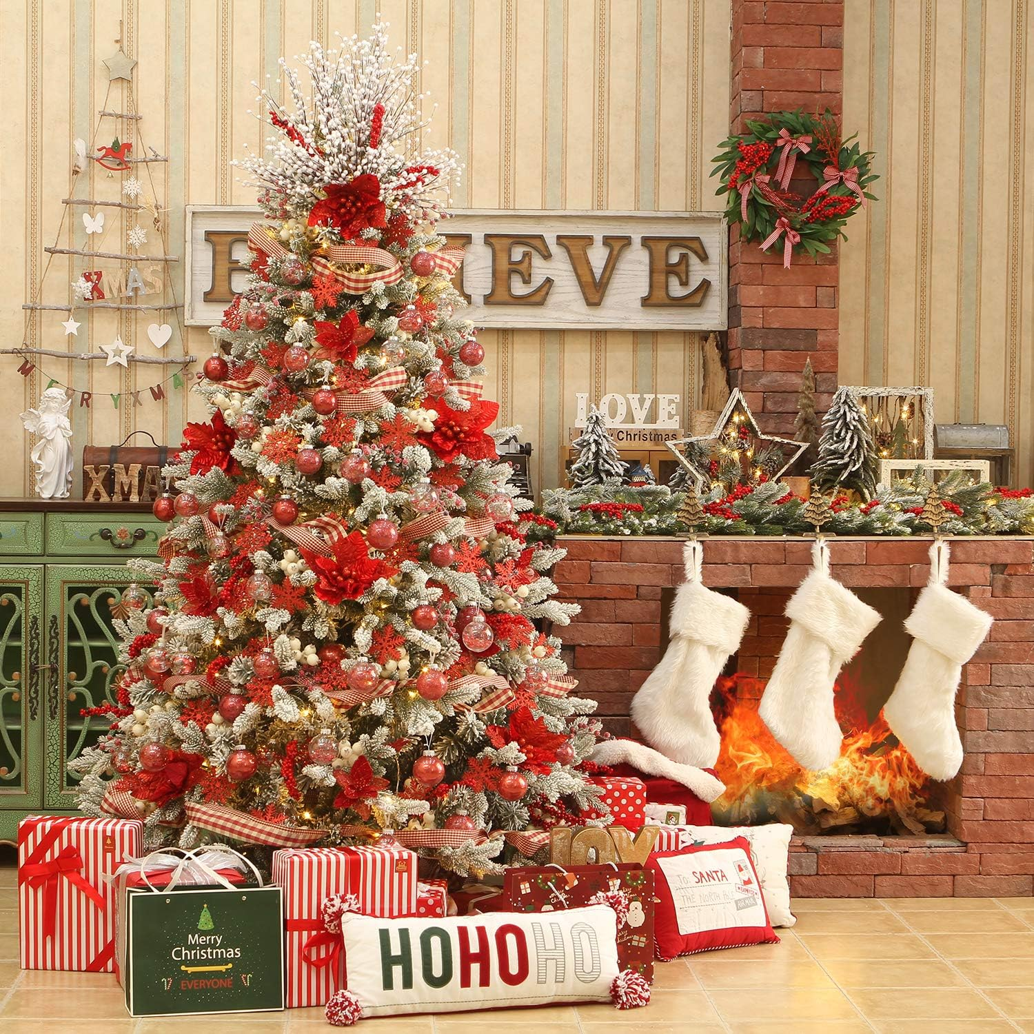 Sea Team Plastic Christmas Glitter Snowflake Ornaments Christmas Tree Decorations, 4-Inch, Set of 36, Red image number 5