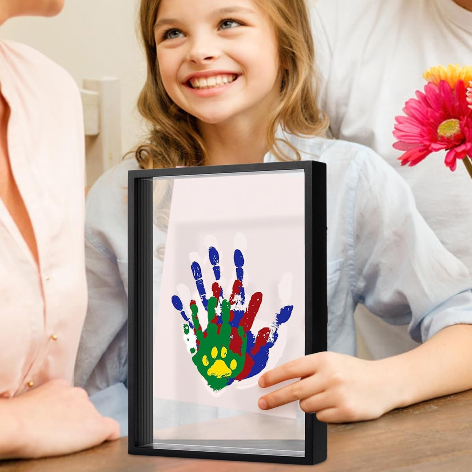 Hand Print Family Craft Kit - Wooden Frame with Baby-Safe Paint for Kid'S Handprint Memories
