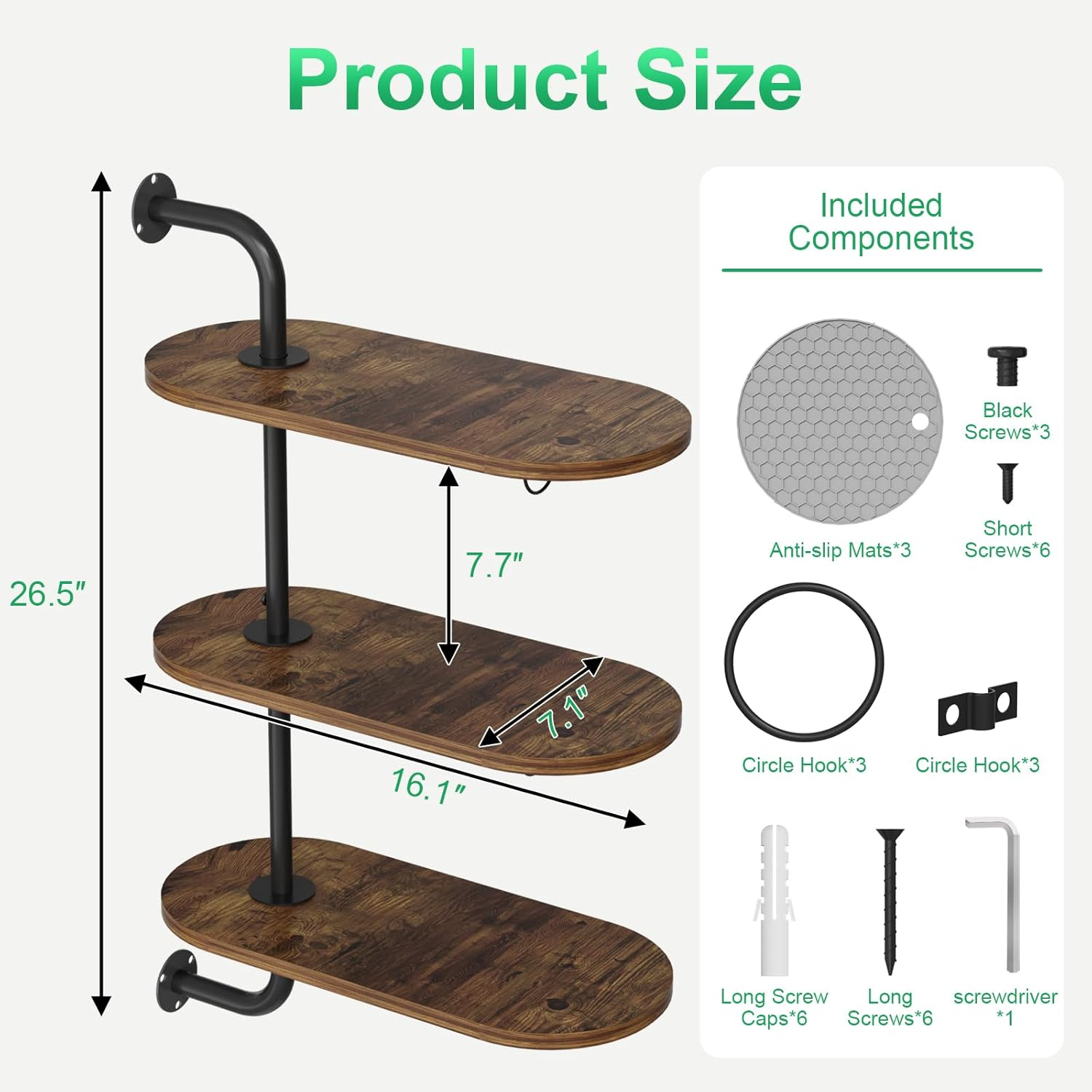 Rotating Window Plant Shelves 3 Tier, Plant Stand Indoor Outdoor Wooden Window Plant Shelf with 3 Circle Hook, 3 Anti-Slip Mats, Hanging Plant Shelf for Window, Plants, Flowerpots image number 4