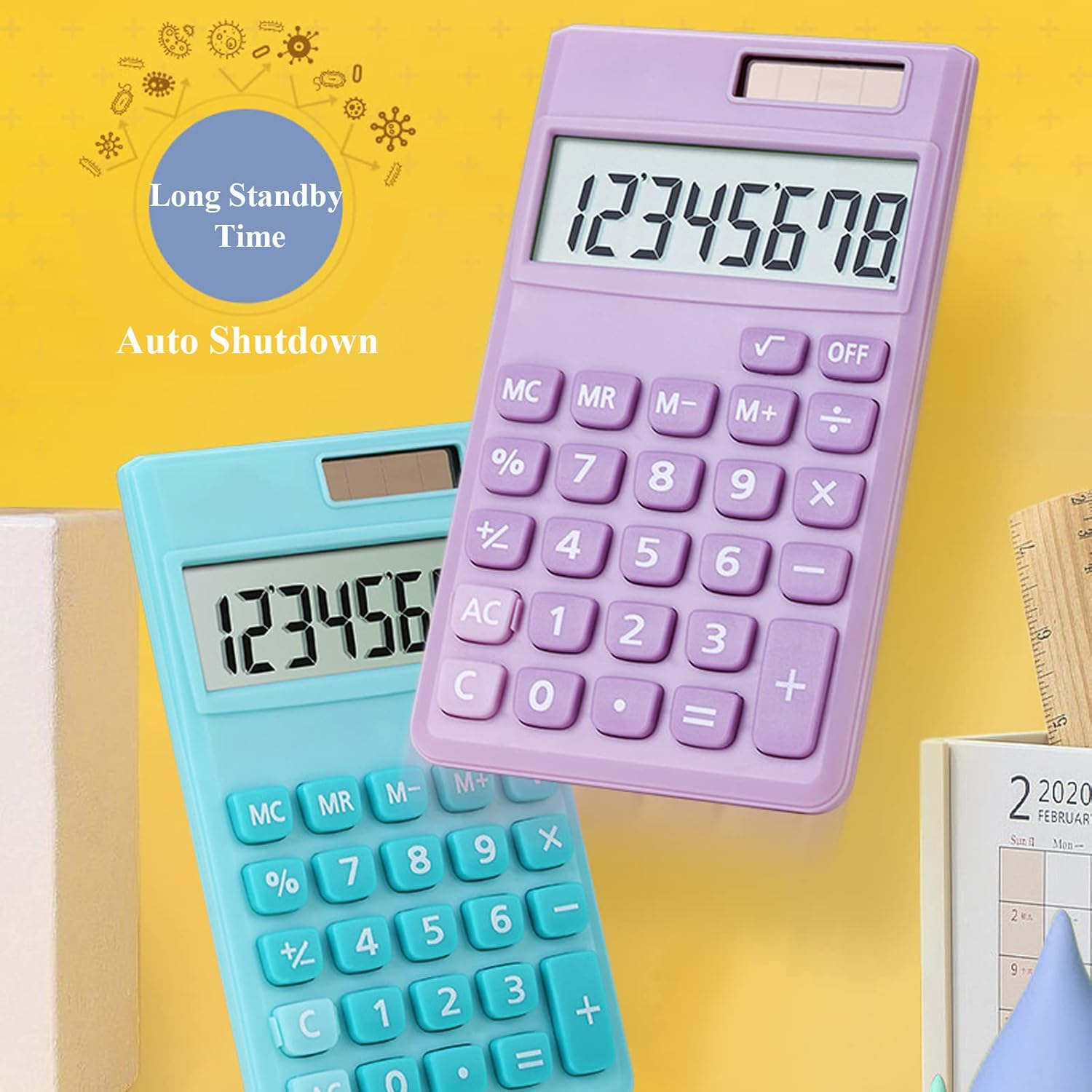 Seaciyan Basic Calculator, Desktop Cute Pocket Size Mini Calculators for School, Office, Home (Purple) - Purple image number 6