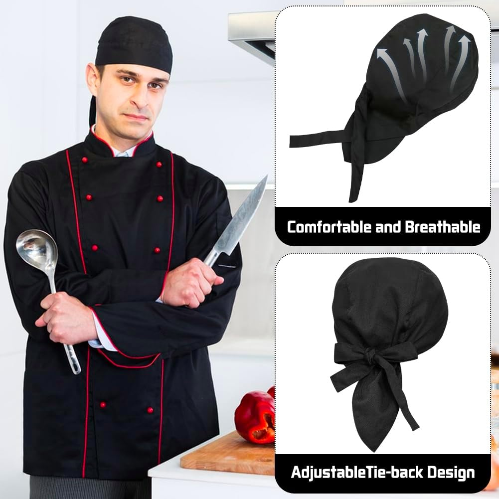 4 Pack Adjustable Tie Back Chef Cap - Breathable Cooking Kitchen Hat for Women & Men image number 4