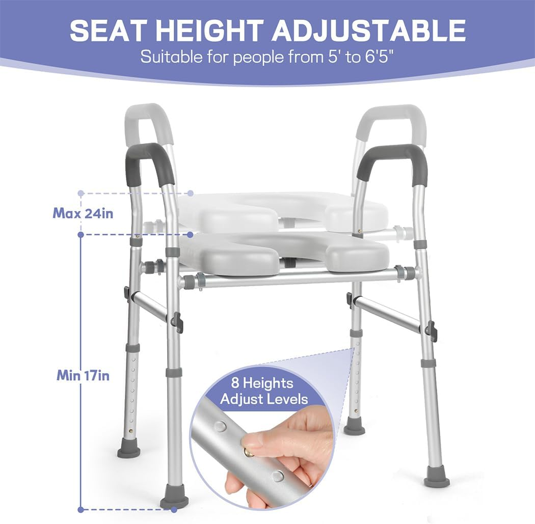 Raised Toilet Seat 8-Level Adjustable 17" - 24", 450 Lbs Capacity, Universal Toilet Riser with Armrests & Storage for Elderly, Pregnant Women Disabled image number 1