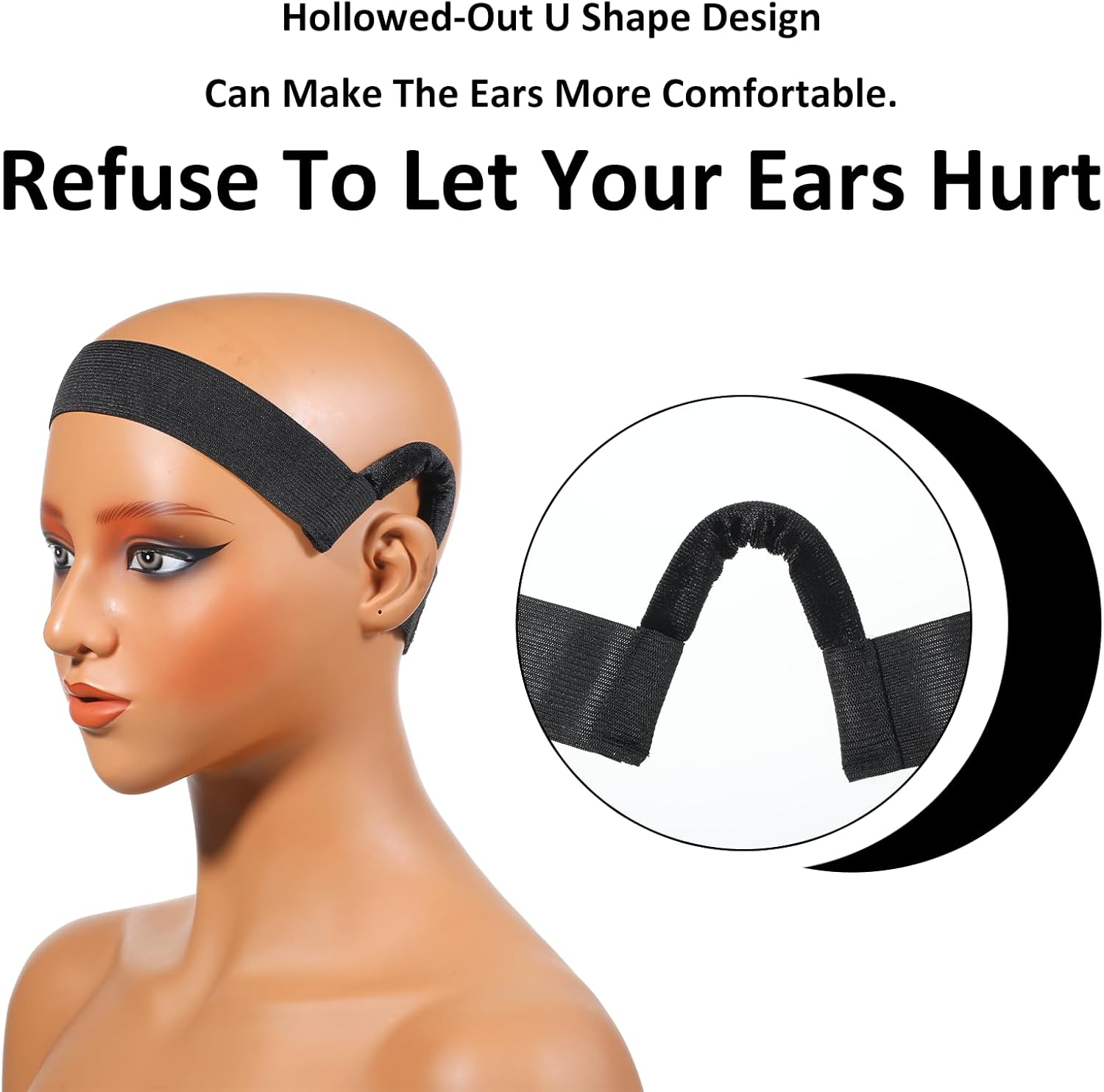 Ptwola 2 Pcs Wig Band for Lace Front Ear No Slip Melting Elastic Band Soft Wig Grip Bands with Ear Cut Outs Comfortable Earless Melting Bands C-Shaped Curve Headband for Women Men Lace Front Wigs image number 6