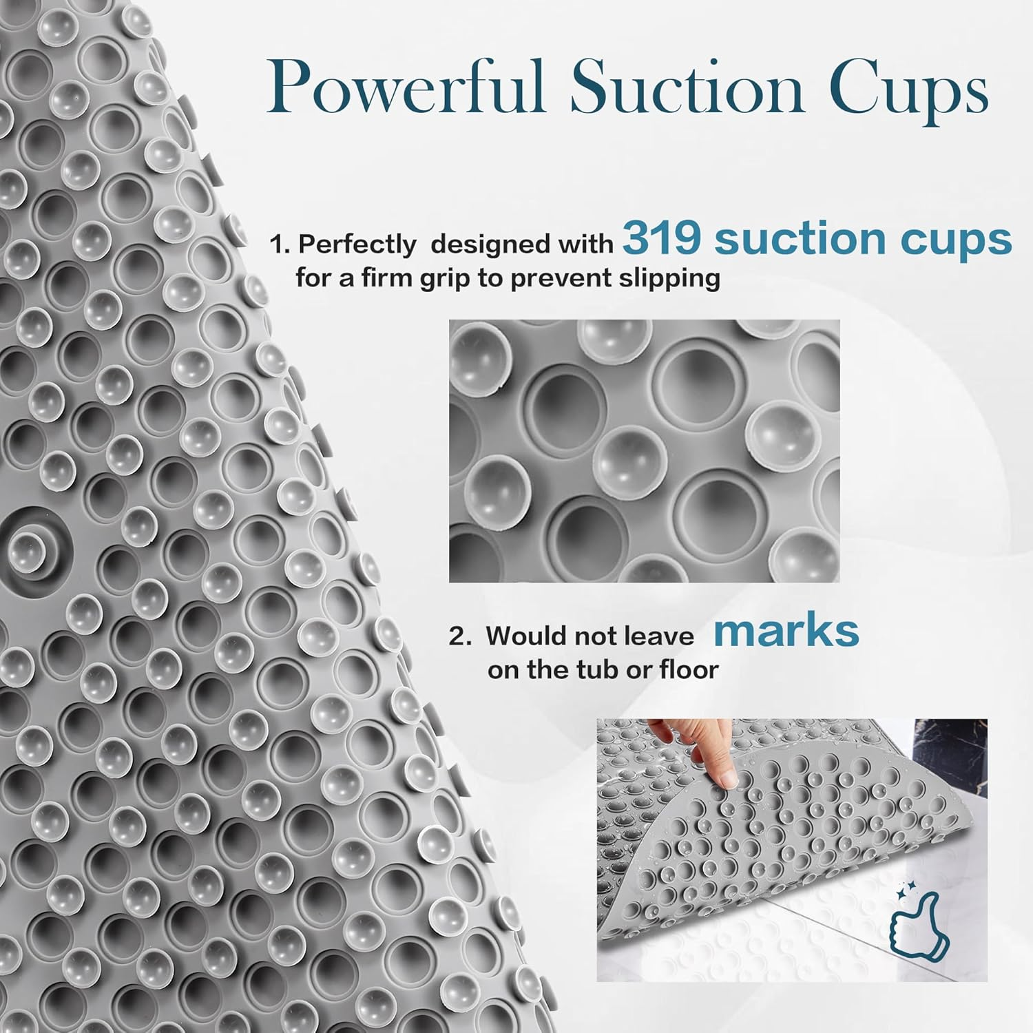 Joiyota Silicone Bath Mat for Tub Non Slip, Bubble Massage anti Slip Shower Mat with 27 X 15 Inches for Easy Storage, Washable Bathtub Floor Mats for All Ages, Grey, Oval