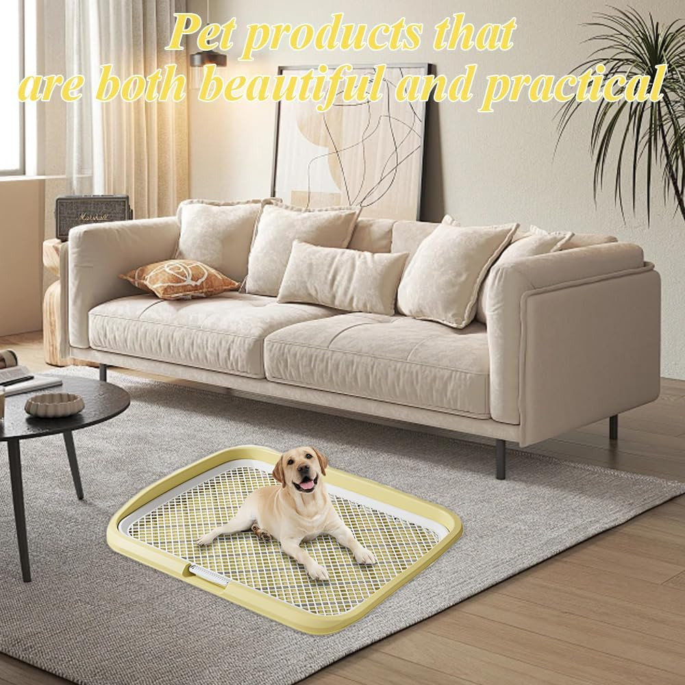 TOMVAES Small Puppy Dog Toilet, Dog Potty Train Pad Puppy with Protection Wall Mesh Grids Dog Toilet Dog Toilet, Reusable, Easy to Clean（Light Yellow） (Light Yellow, Extra Large) - Light Yellow image number 5