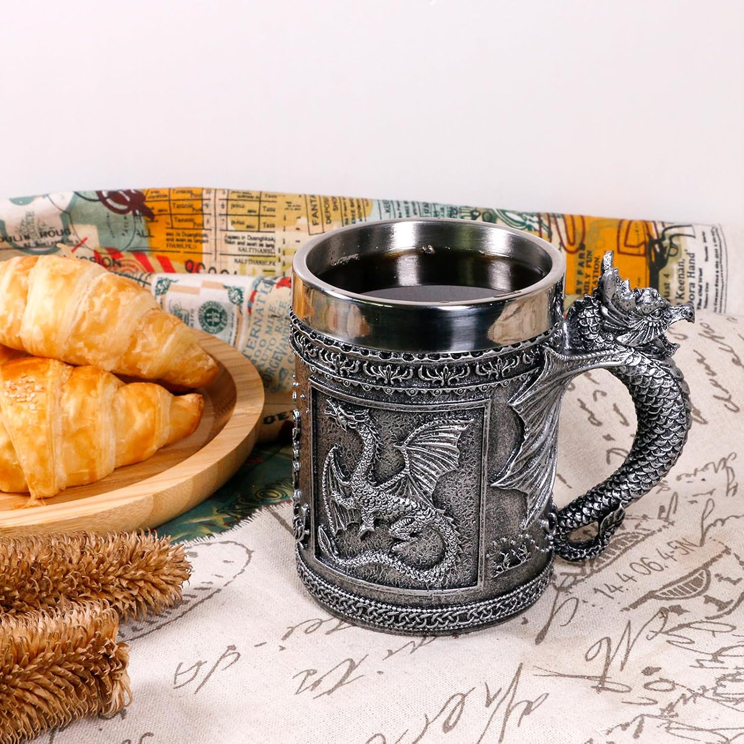 Medieval Roaring Dragon Mug - Dungeons and Dragons Beer Stein Tankard Drink Cup - 15.8Oz Stainless Coffee Mug for GOT Dragon Lovers Collector - Ideal Novelty Gothic Father Day Gift Party Decoration image number 5