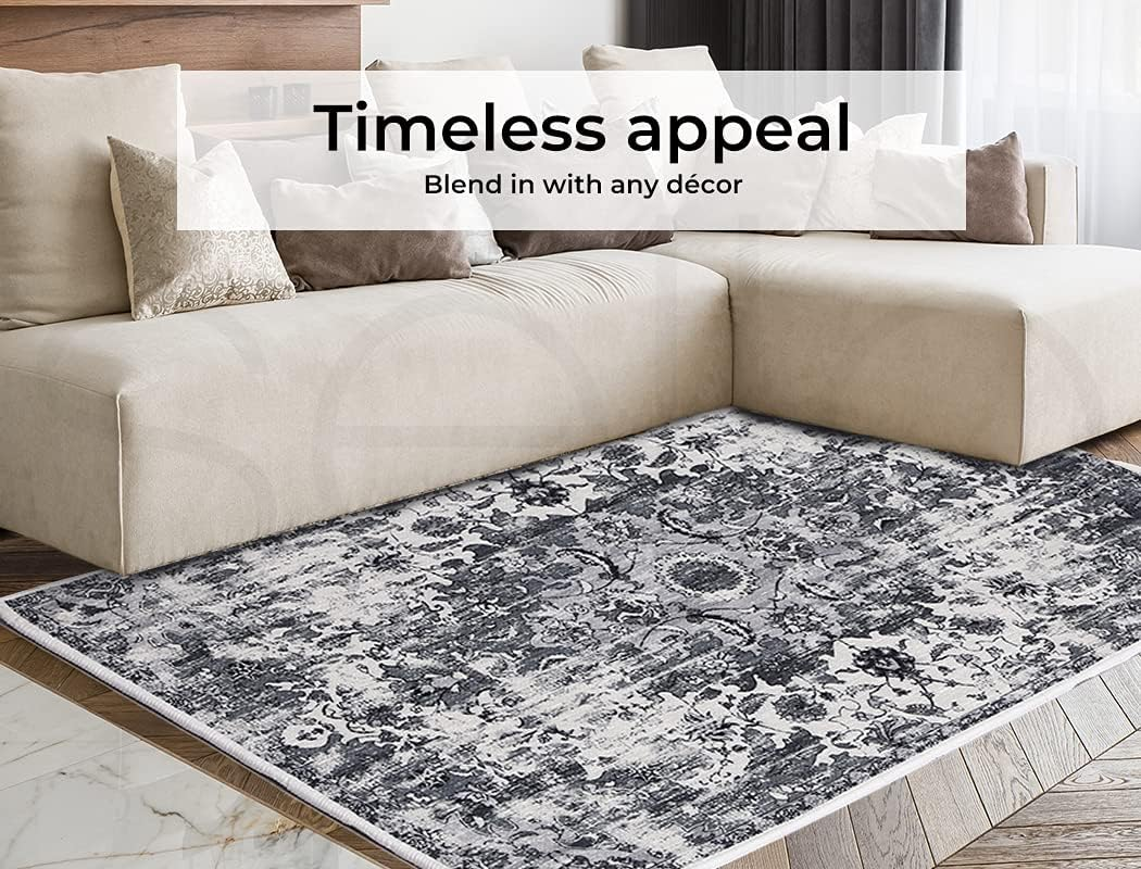 MARLOW Anti-Slip Floor Rugs, 200 X 290Cm Skin Friendly Area Rugs, Soft Large Home Decor Carpet Indoor Outdoor - Versatile for Bedroom, Dining Room, Living Room (Grey) image number 5