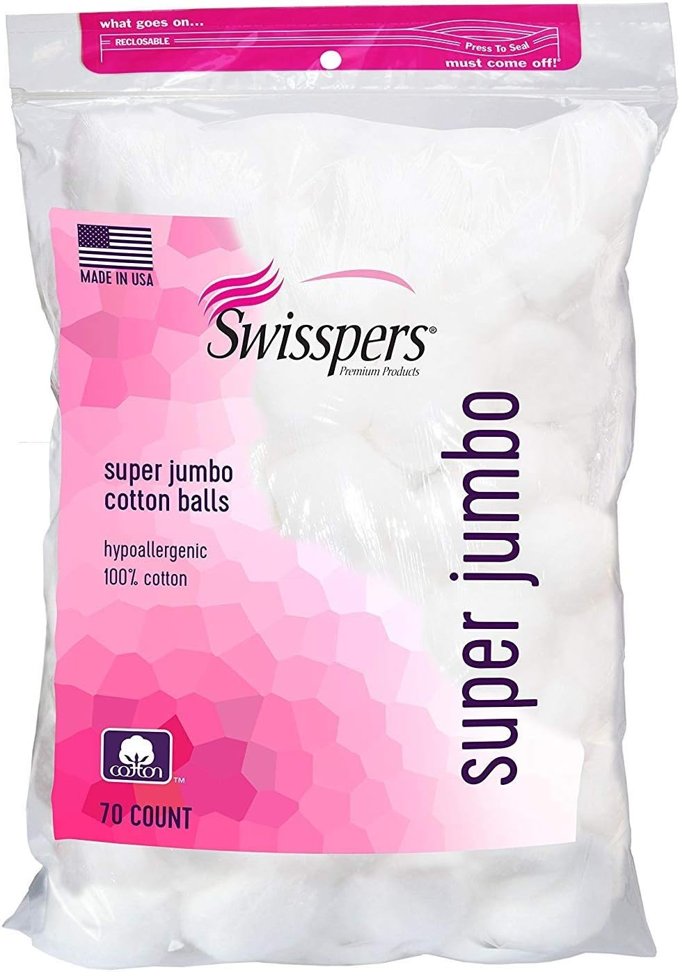 Swisspers Cotton Balls Jumbo plus Size, 70 Count (Pack of 3)
