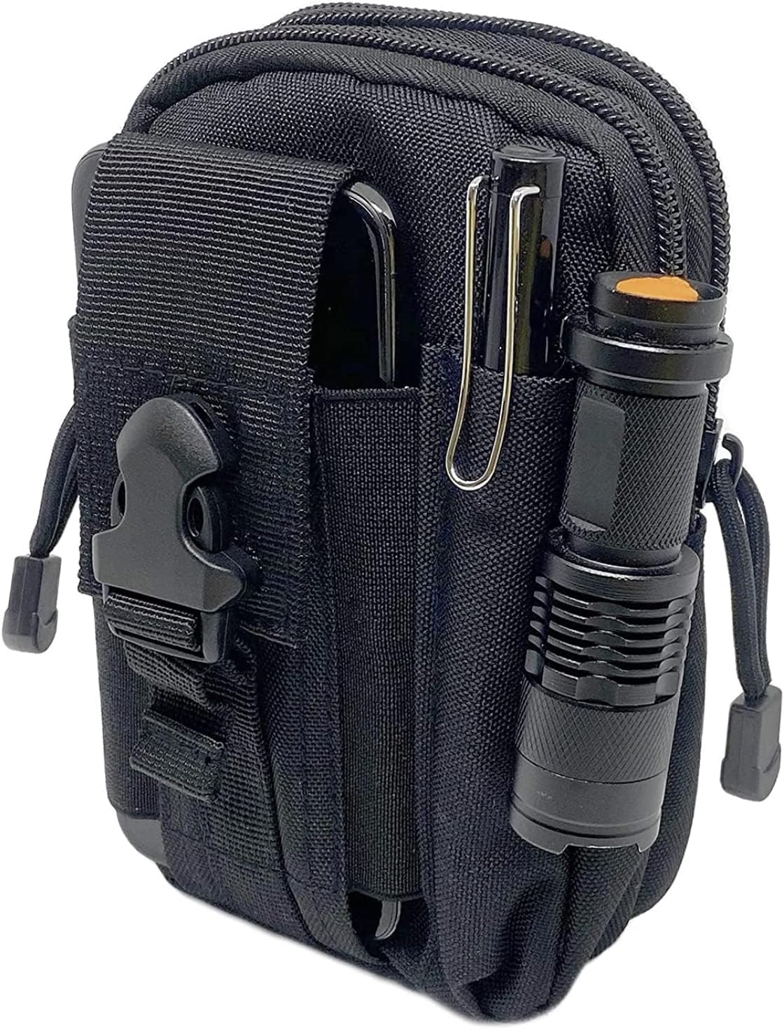 Tactical Pouch Multipurpose Waist Bag Tactical Holster Military Waist Belt Bag Wallet Pouch Purse Phone Case with Zipper Compatible with Most Models Cell Phone - Black image number 5