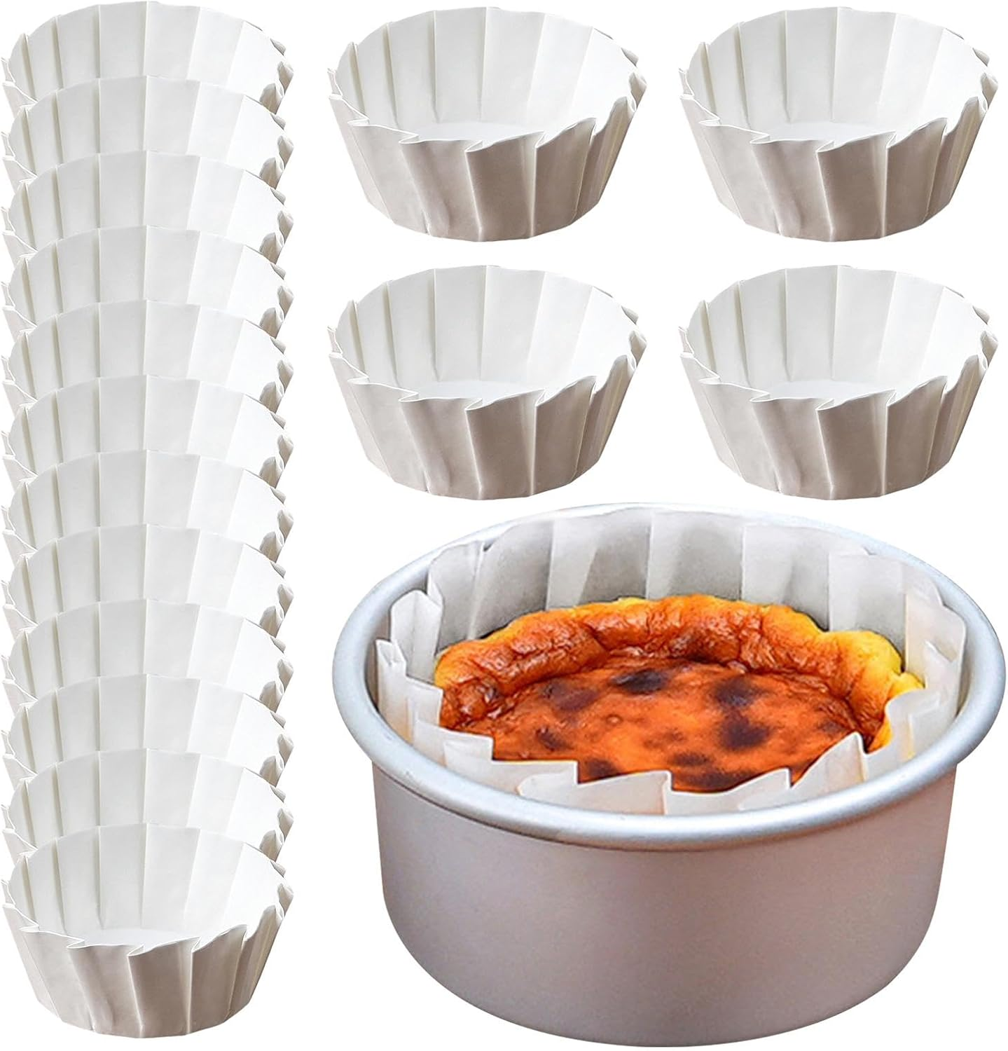 Maciun Cake Paper | 50X Oil-Proof Basques Cake Paper Liners | Parchment Paper Rounds, Paper Bakeware, Dessert Liners, Cupcake Wrappers for Oven, Air Fryer