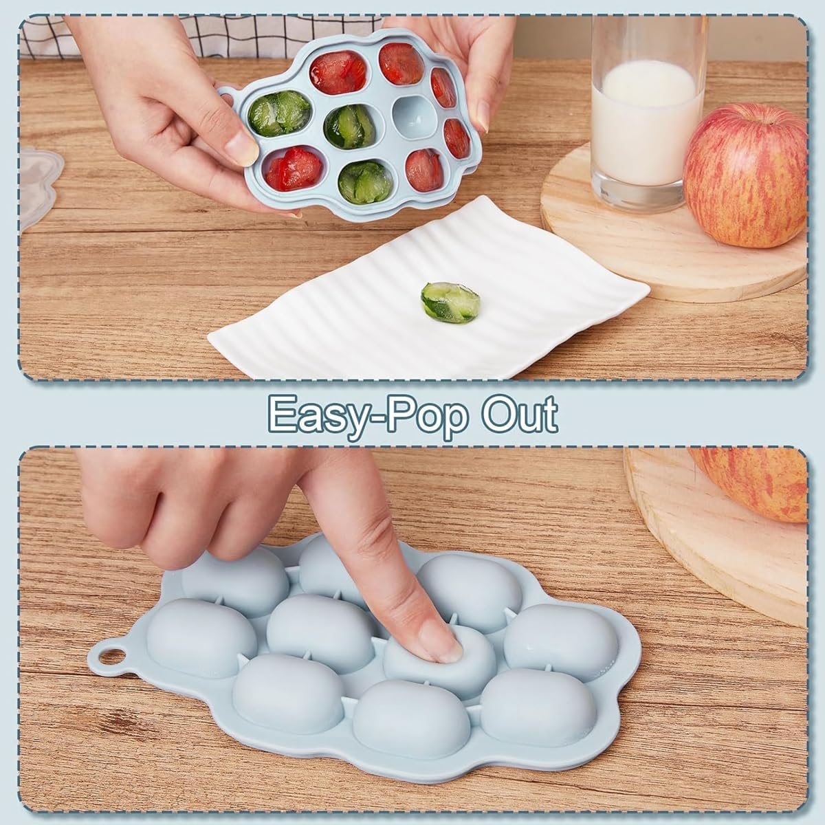 AIMALL 6 PCS Food Grade Silicone Ice Cube Tray, Bite Size Snack Molds for Fruits and Vegetables, Supplemental Feeding Accessory &ndash; Dimensions 6.2 X 3.6 Inches image number 1