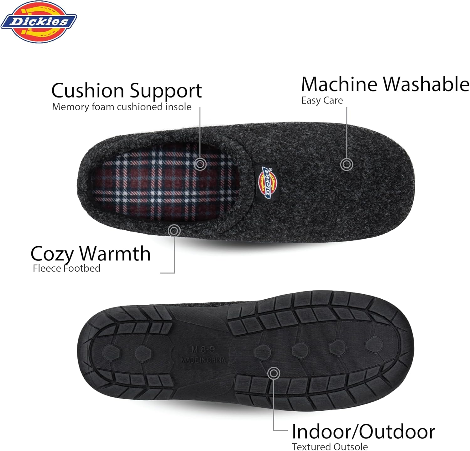 Dickies Men'S Open and Closed Back Memory Foam Slippers with Indoor/Outdoor Sole image number 1
