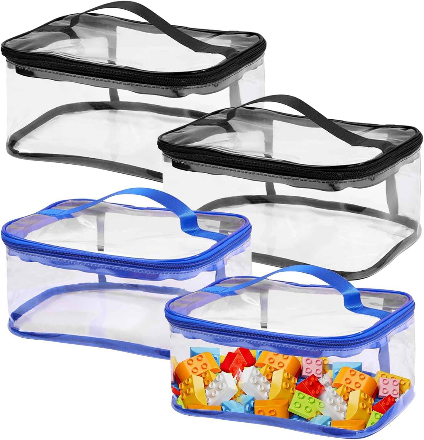 4 Packs Clear Toy Storage Organizer Bags, Reusable Transparent PVC Travel Waterproof Zipper Bags for Organizing, Large Toy Organization Board Game, Puzzle Storage Containers (2Colors1-2Pcs)