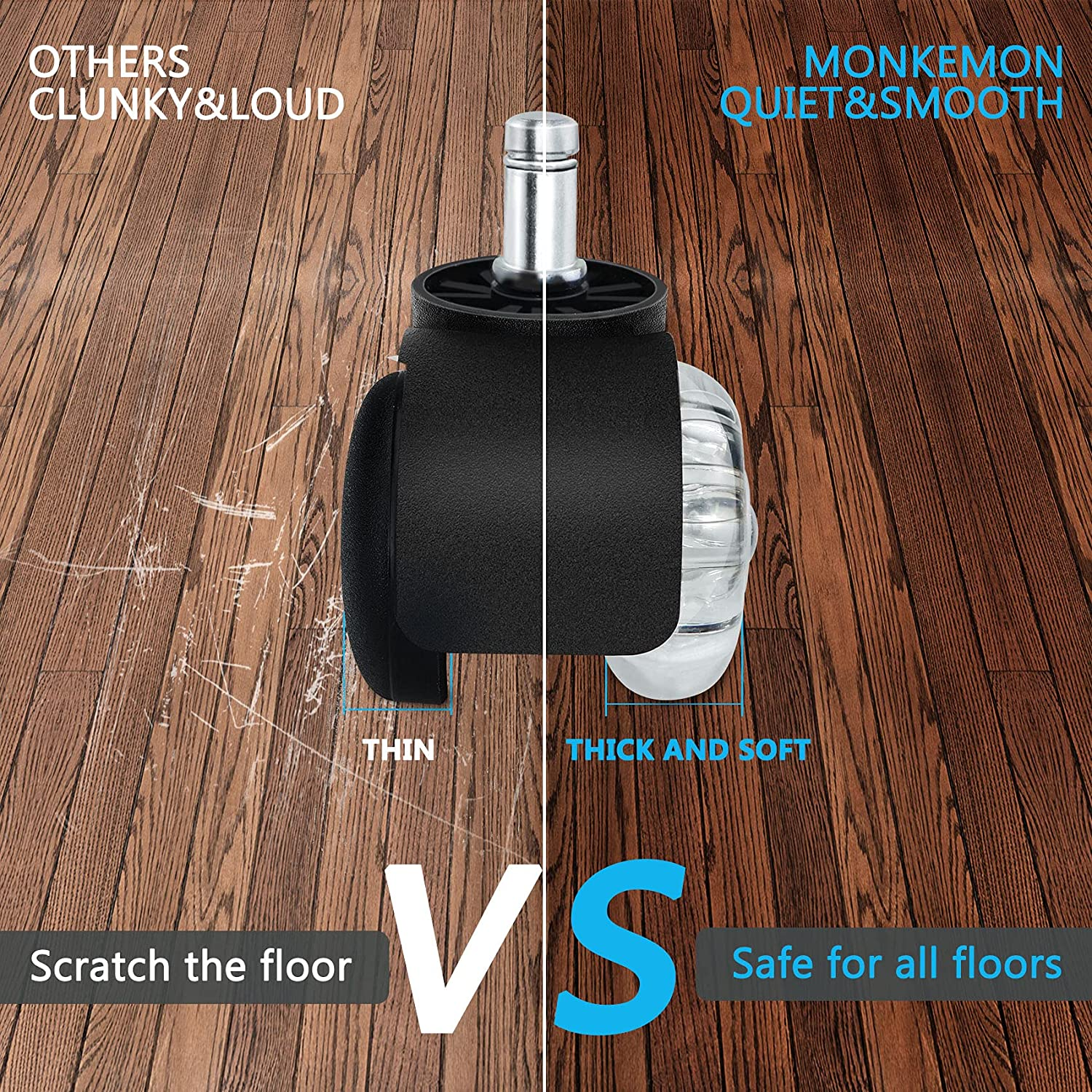 Office Chair Caster Wheels,Set of 5, 2 in Double Casters, Twin Ball Bearing Replacement Computer Desk Chair Wheel, Heavy Duty Rubber Caster Smooth Quiet Rolling Safe Protection for All Floors