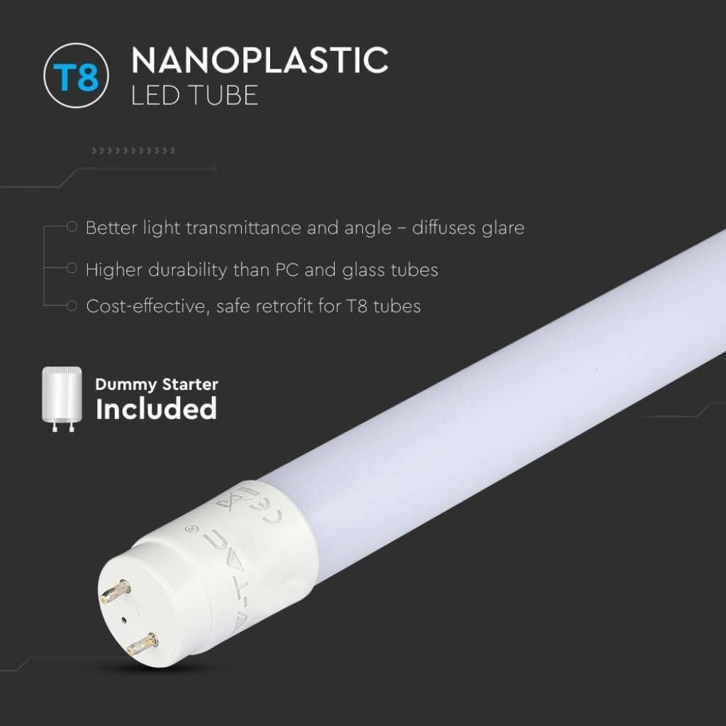 V-TAC 4 X LED Tubes 60 Cm - T8 - G13 Socket 7.5 W - 850 Lumen - Samsung Chip - LED Tubes for Ceiling, Wall, Garage, Shop - T8 Tube - Replacement for Neon Tubes - Light Cool White 6500 K image number 5