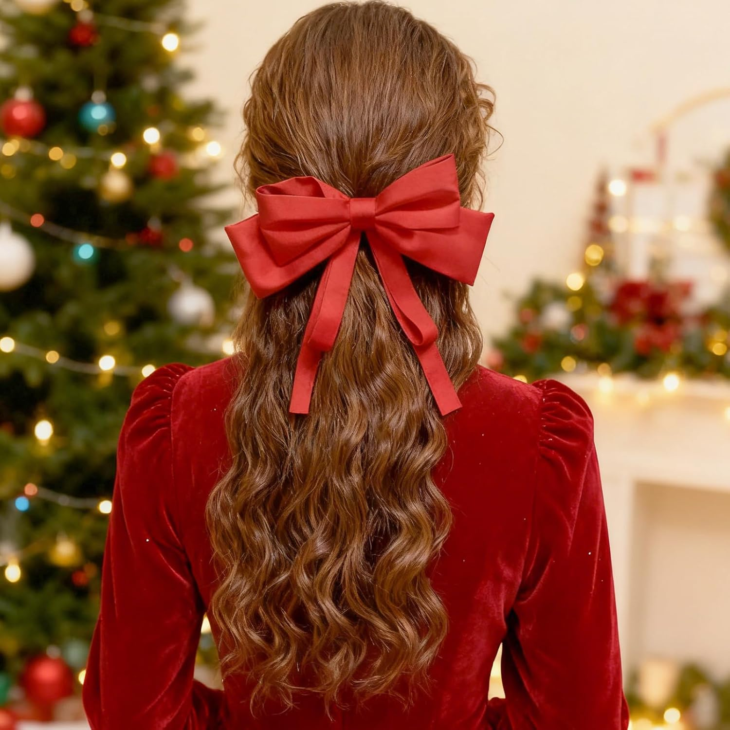 Red Hair Bows for Women Bow Hair Clips Silky Satin Bow Clips Cute Hair Bow Clips French Hair Band Bow Long Tail Bows Wedding Bow Barrette Bowknot Black White