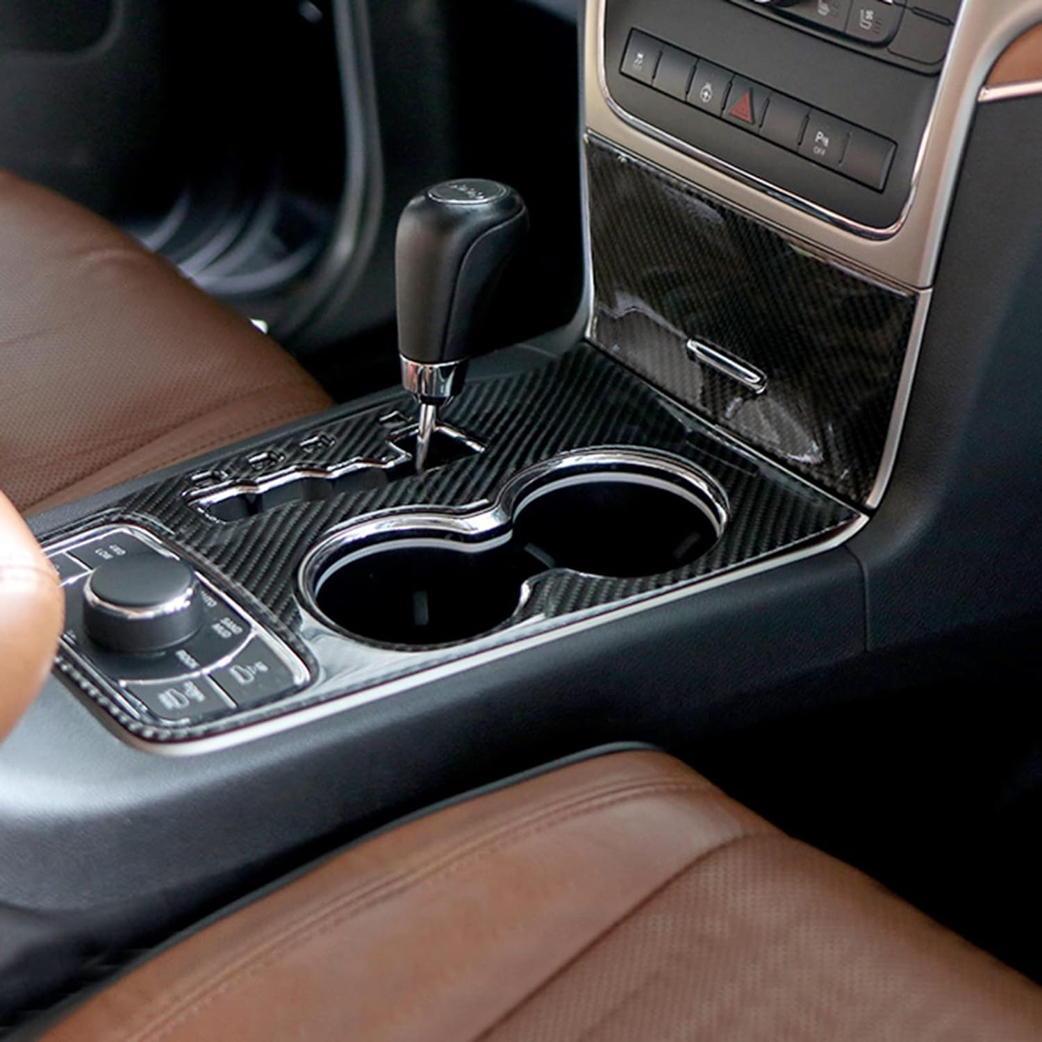 YOCTM Carbon Fiber Car Accessories Compatible with Jeep Grand Cherokee 2014-2021 Central Multimedia 4WD Switch Knob Cover Auto Interior Decor Trim 1 Pack