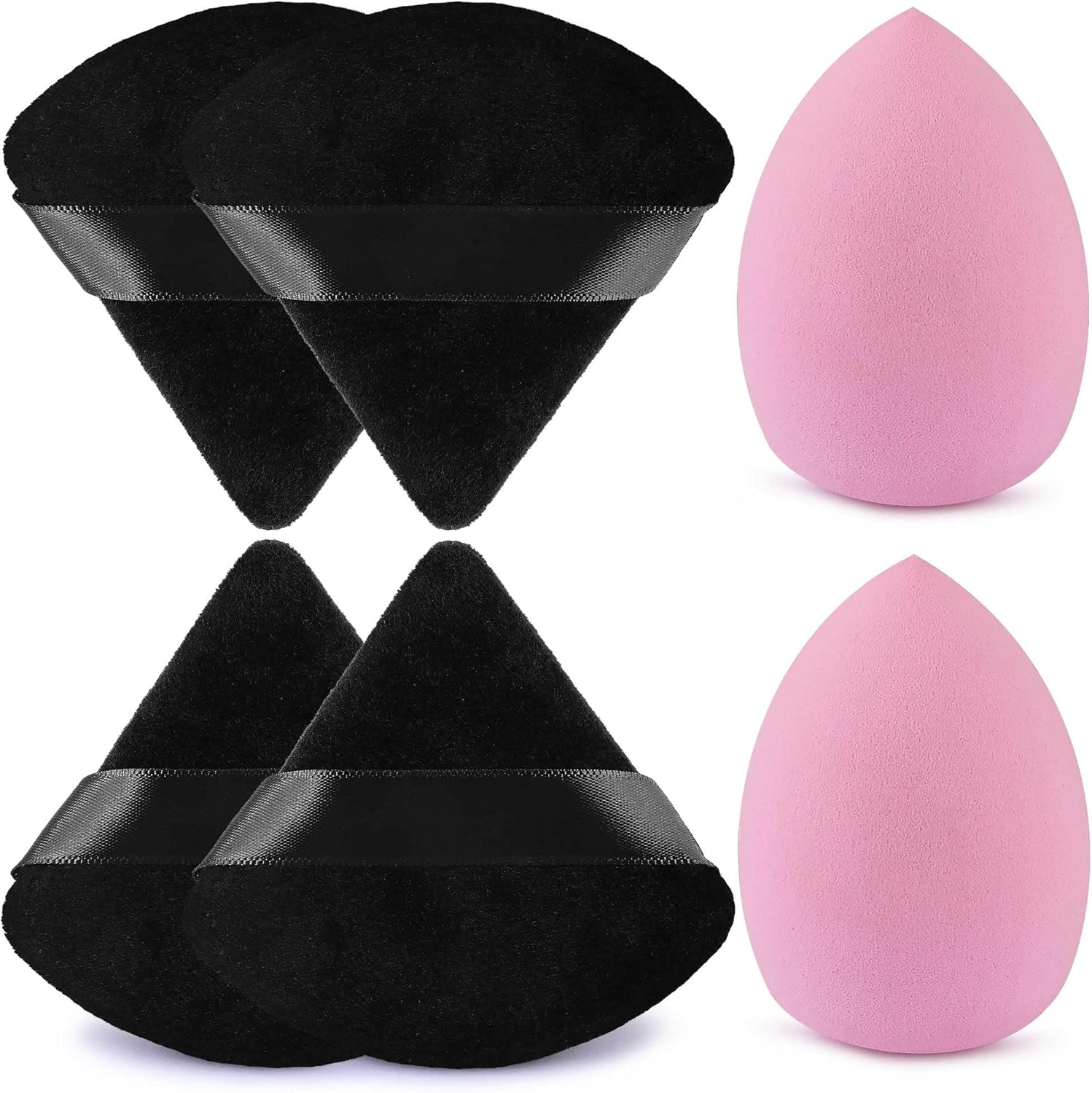 WSYUB Blenders Sponge& Powder Puff, 2Pcs Beauty Makeup Sponge for Blending and 4Pcs Black Triangle Velvet Powder Puff image number 4