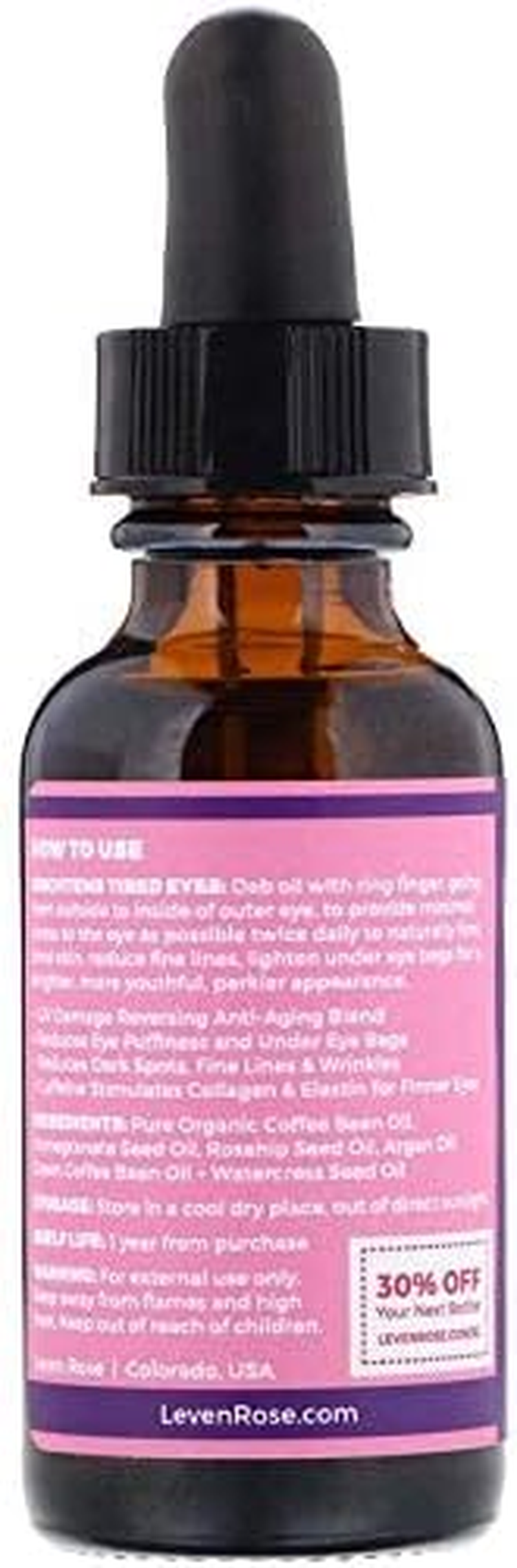 Leven Rose Coffee Eye Lift Serum 1 Fl Oz 30 Ml