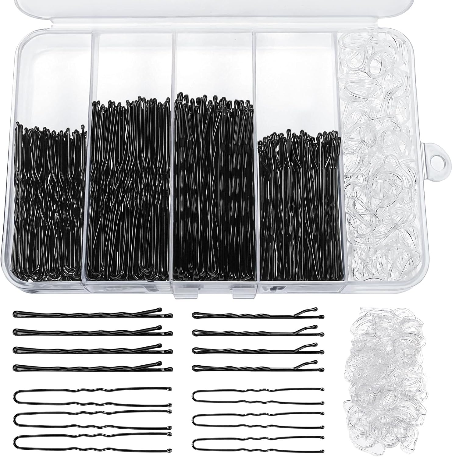 460 Piece Hair Pins and Hair Bobbles Set, 220 Bobby Pins - 2 Sizes and 240 Hair Bobbles with Storage Box for Women Girls Wedding Hairstyles (Black) image number 3