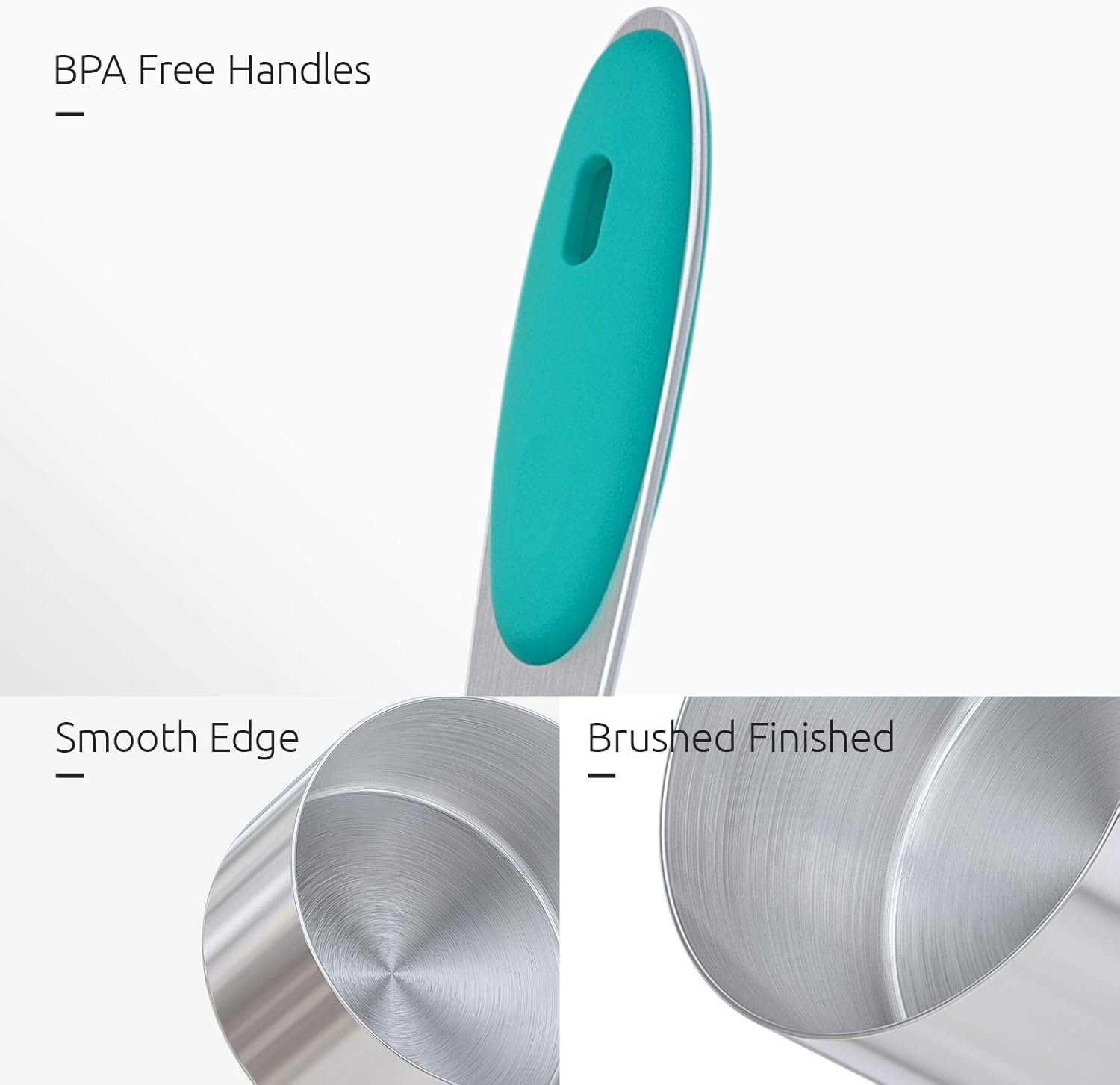 Measuring Cups and Spoons Set: U-Taste 18/8 Stainless Steel 10 Pieces Metal Nesting Stacking Kitchen Baking Cooking Food Measure Set 5 Cups 5 Spoons for Dry and Liquid Ingredient (Teal/Turquoise) image number 5