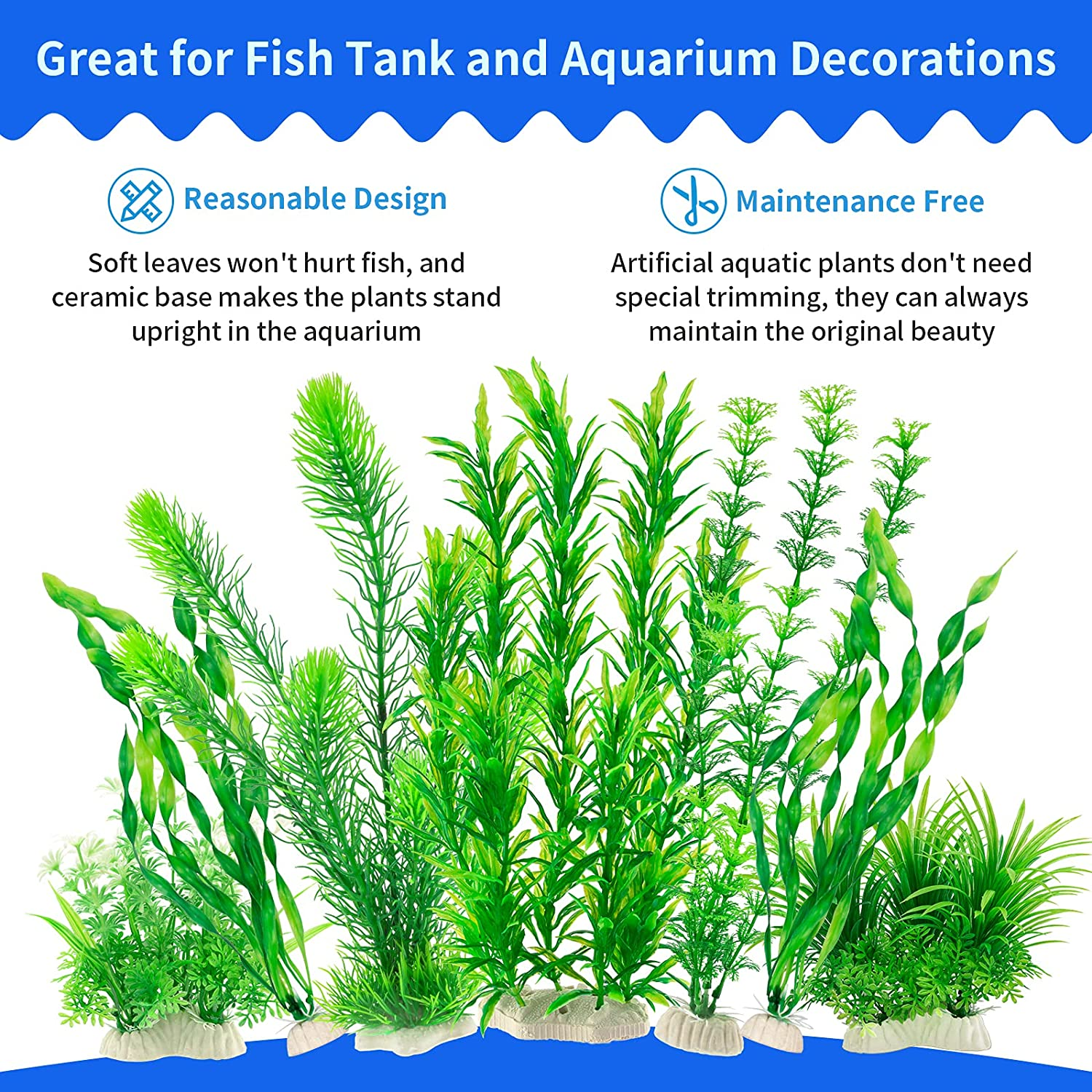Mylifeunit Aquarium Plants, 20 Pack Artificial Fish Tank Plants for Aquarium Decorations (Green) image number 3