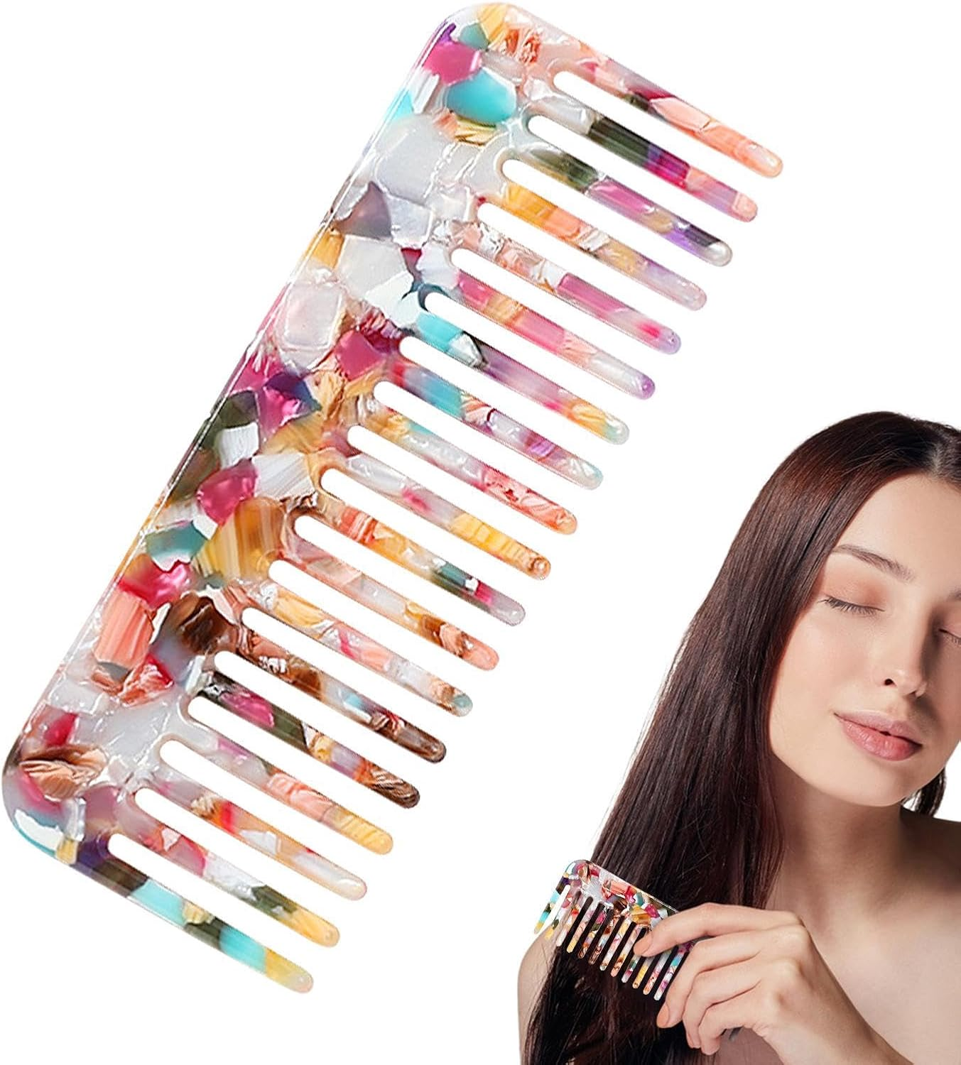 Anti-Static Turtle Comb - Wide Tooth Comb Small Travel Handbag Comb | Hand Cut Polished Hair Detangler Comb for Women, Perfect for Thick Hair, Detangling and Lilies image number 2