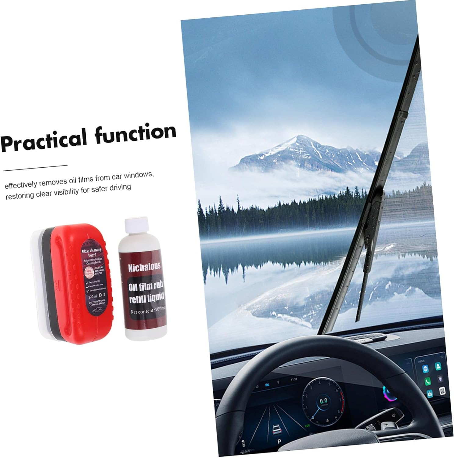 Amosfun Car Oil Film Remover 120Ml 100Ml Refill Automotive Glass Oil Film Cleaner Brush Windshield Car Window Glass Coating Visibility image number 4