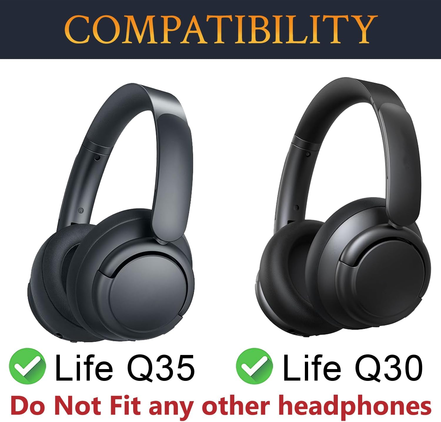 SOULWIT Earpads Replacement for Anker Soundcore Life Q30/Q35 Headphones, Ear Pads Cushions with Softer Protein Leather, Noise Isolation Foam - Black - Blue image number 4