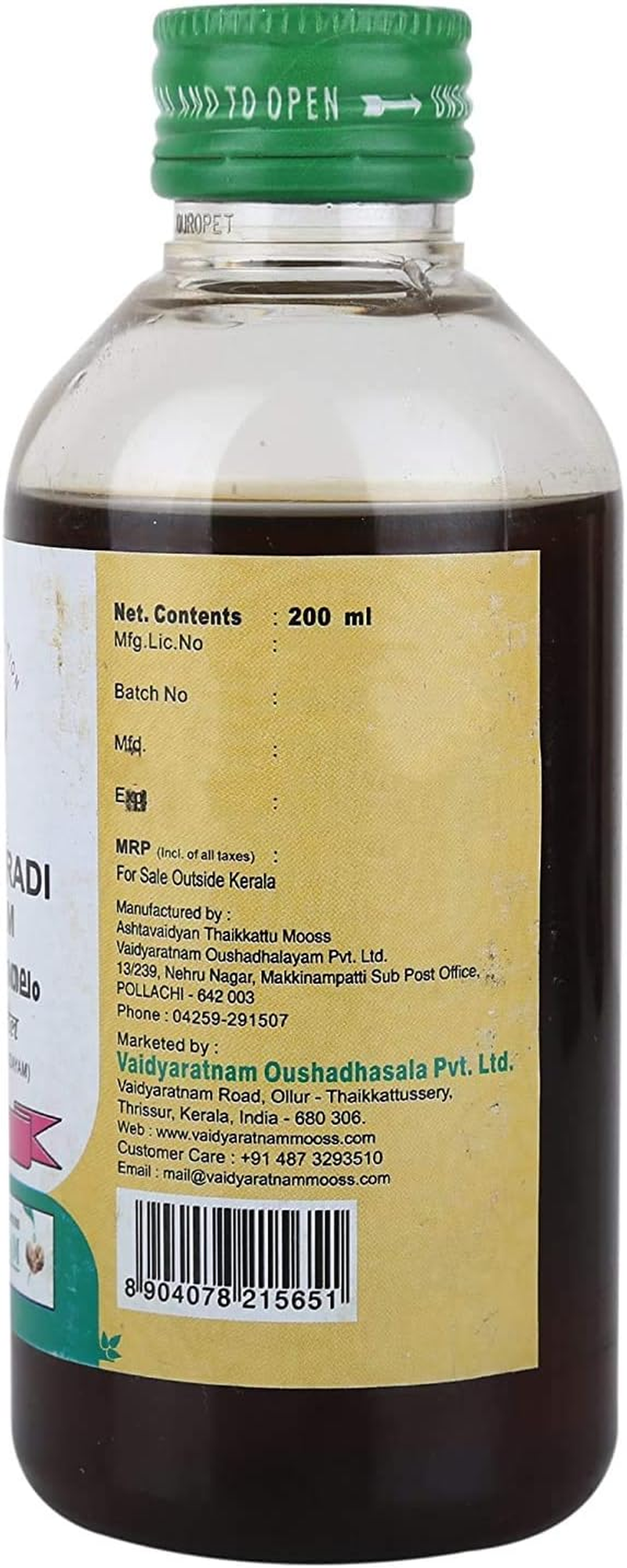 Vaidyaratnam Sahacharadi Thailam 200 Ml image number 2