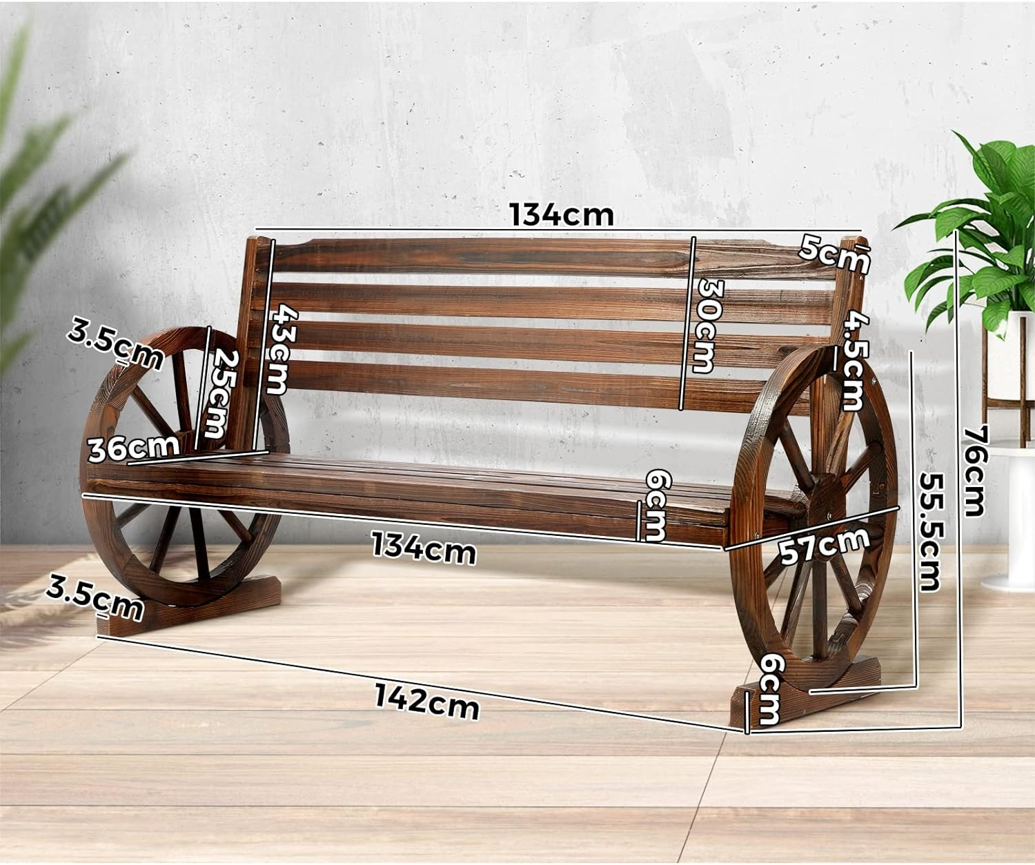 LIVSIP Outdoor Furniture Garden Bench Chair Patio Furniture Charcoal