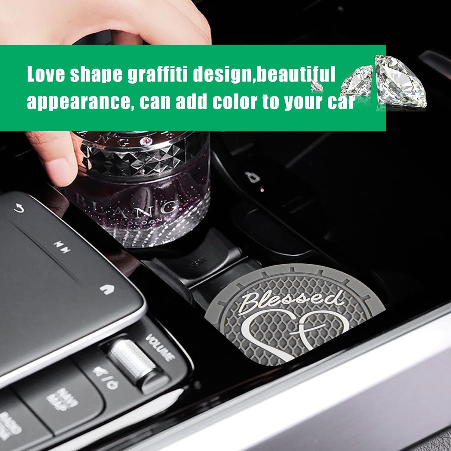 4PCS Car Cup Holder Coaster, Non-Slip PVC Insert Cup Coaster, 2.76 Inch Blessed Cross and Heart Christian Auto Drink Cup Mat, Universal Interior Accessories for Women Girls (Gray) - Grey image number 5