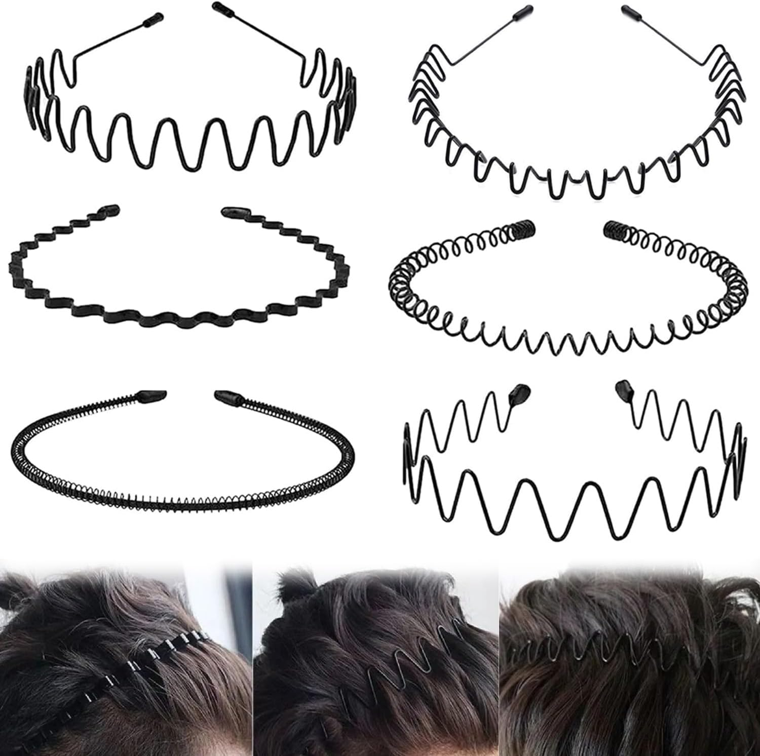 Wzenclave 6Pcs Hair Band, Male Invisible Compression Headband, Wavy Headband, Plain Circle, Korean Facial Wash, Sports Headband, Popular Hairband, Female Hairpin, Metal Men Headbands Women Hair Bands image number 3
