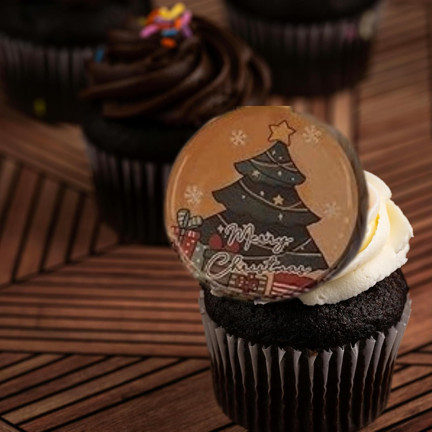 Merry Christmas UV Printed Acrylic Cupcake Toppers - Christmas Bauble Edition by 3 LITTLE DESSERTS - Pack of 6 image number 1