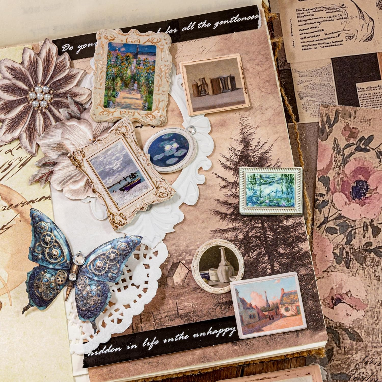 3 Packs Retro Scrapbooking Supply Stereoscopic Sticker Vintage Oil Painting Decoration Aesthetic Paper Classic Decoupage Thick Hard Cardboard for Card Making Journal Art and Craft (Mona) image number 2