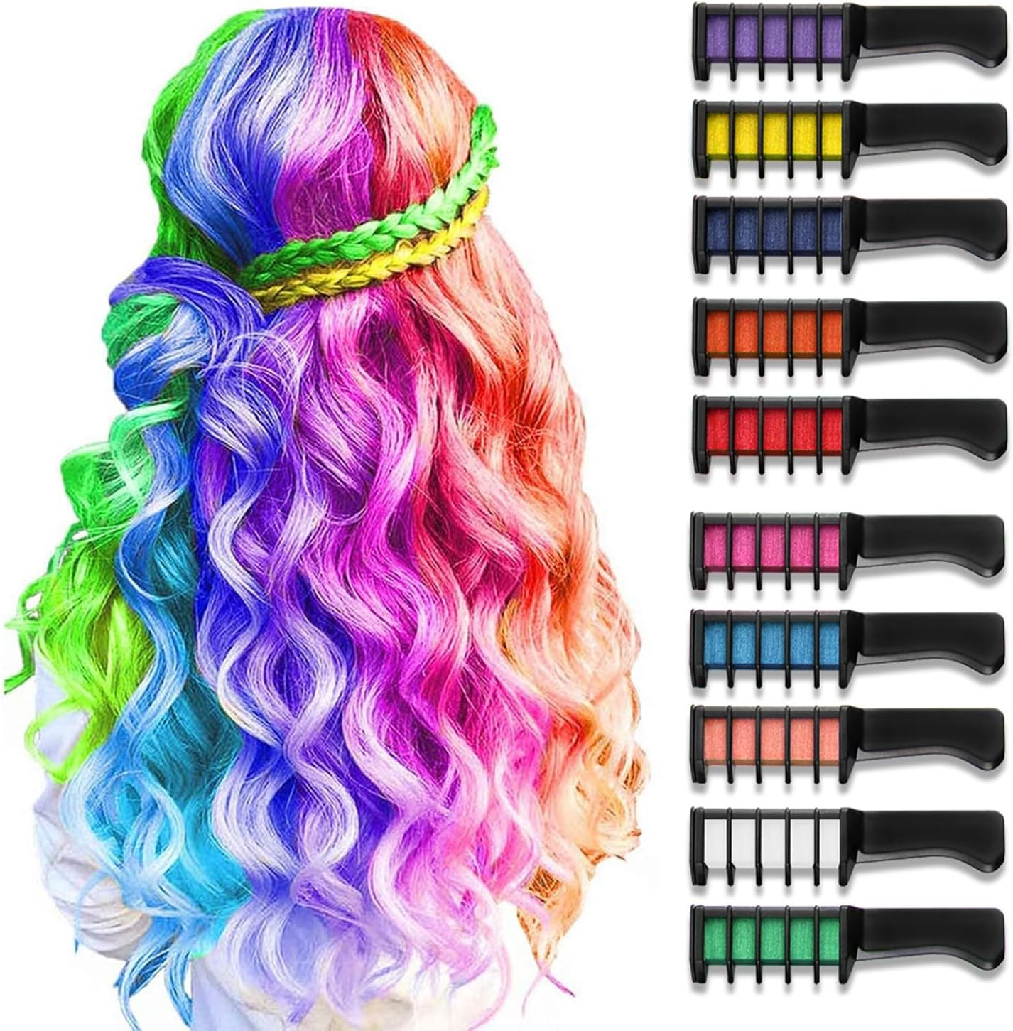 Hair Chalk for Girls Kids 10Pcs, Temporary Bright Hair Color Chalk Comb Set, Birthday Gifts Children'S Day Halloween Christmas Makeup Cosplay DIY Party Favors image number 4