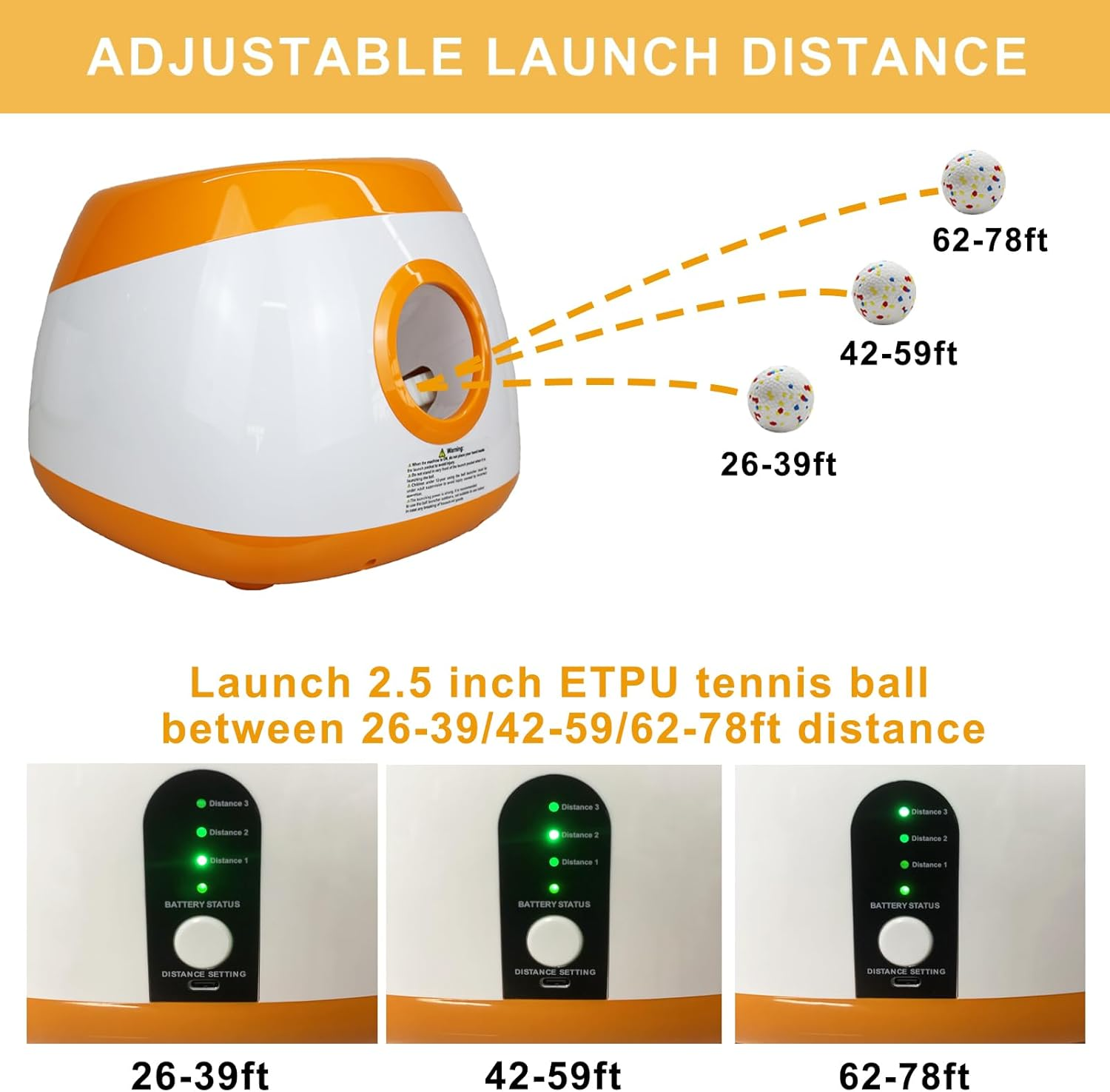 Large Automatic Dog Ball Launcher with 6 ETPU Balls (2.5"), Dog Ball Thrower for Medium & Large Dogs, 3 Adjustable Distance 26-78FT, Remote Control Interactive Ball Launcher for Outdoor