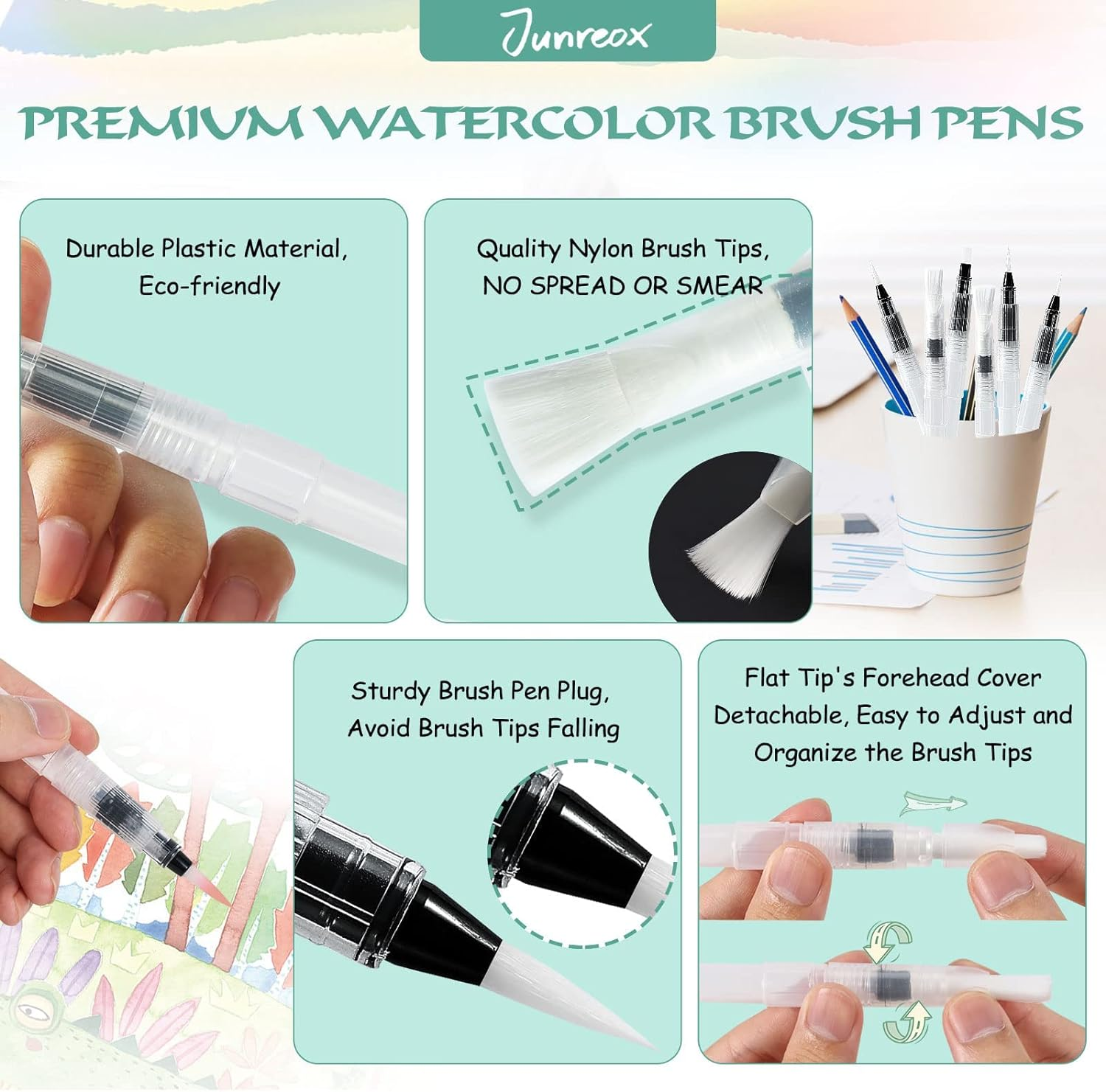 Premium Watercolor Brush Pens Set - 12Pcs Leakproof Water Brush Pen with Assorted Tips, Refillable Paint Pens for Arts, Value Set image number 2