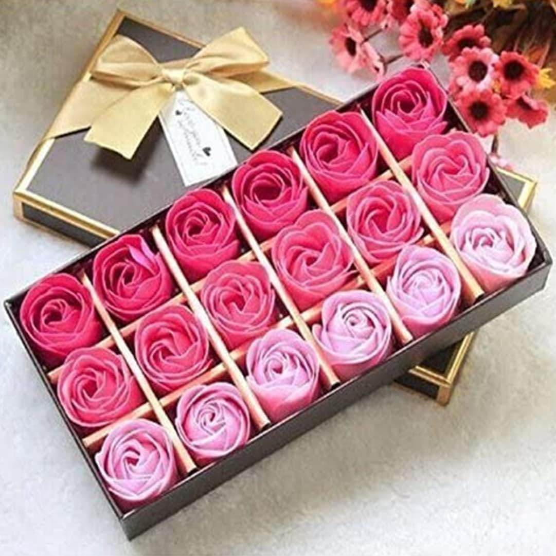 Valentines,Bath Soap Rose Flower Floral Scented Soap Petals Set Gift Box for Valentines Day Anniversary Mothers Day Pink Gradient 18PCS