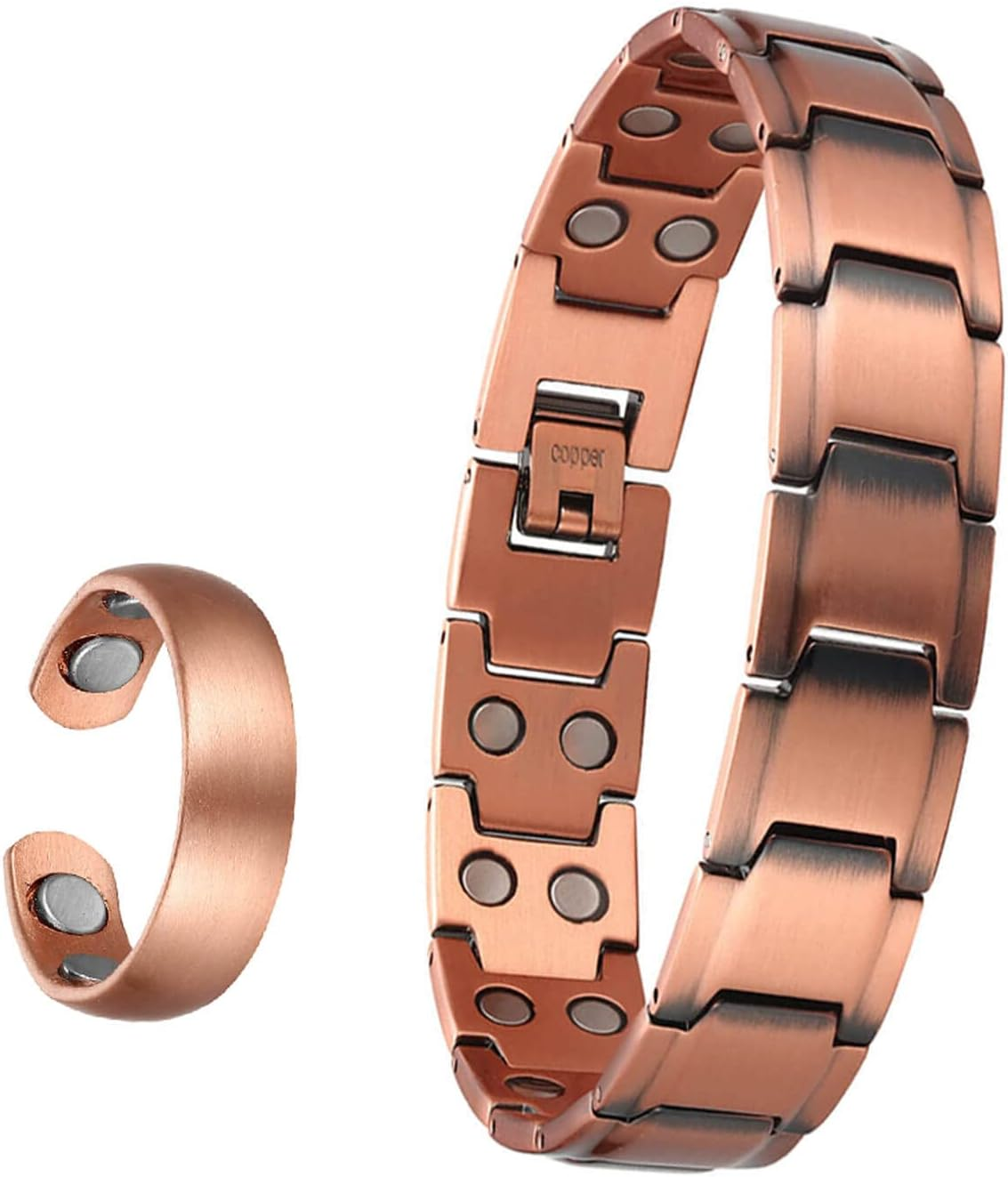 Beach Gypsy'S 100% Pure Copper Bracelet & Ring Set for Men with 32 Powerful Neodymium Magnets, Pain Relief from Arthritis, Joint Pain, RSI, and Carpal Tunnel image number 1