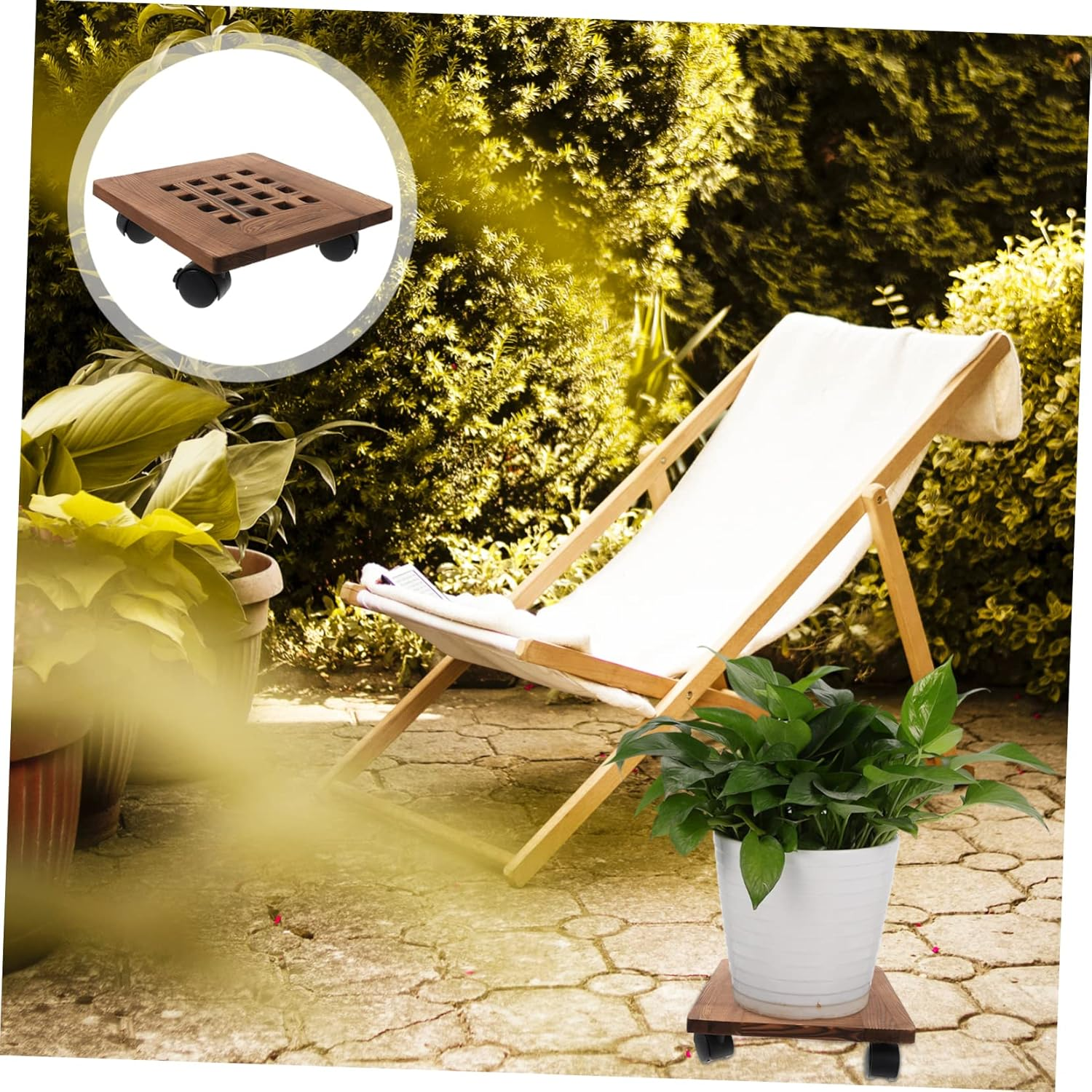 BESPORTBLE Movable Flowerpot Tray Sturdy Wooden Tray Wheels Planter Pallet for Indoor Desktop Plant Pot image number 2