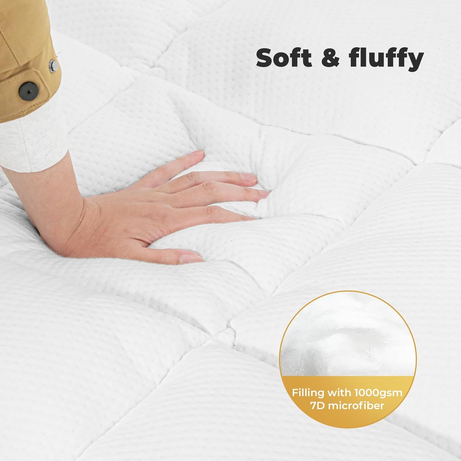Dreamz Extra Thick Mattress Topper,Pillowtop Cover Pad,Fitted Mattress Protector,Machine Washable,Breathable Fluffy Soft,White,Queen image number 4