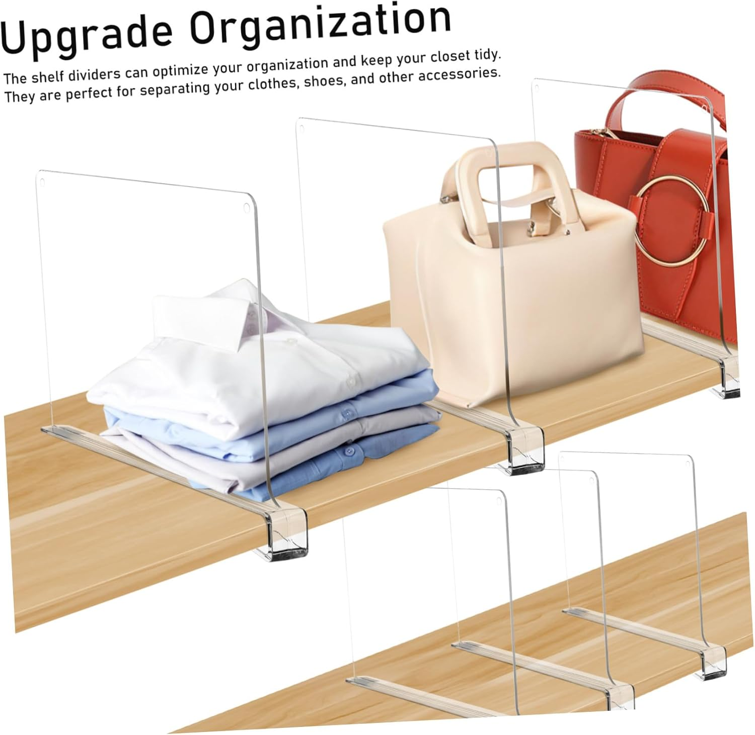 PHENOFICE 6 Pcs Vertical Shelf Dividers for Closet and Kitchen Cabinets Expandable Clothing Organizer with Smooth Material Wardrobe Separators for Tidy Storage and Easy Space Management image number 1