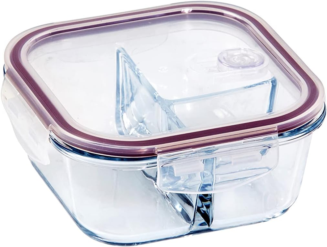Eterna 3 Divider Square Glass Container, 800 Ml Capacity