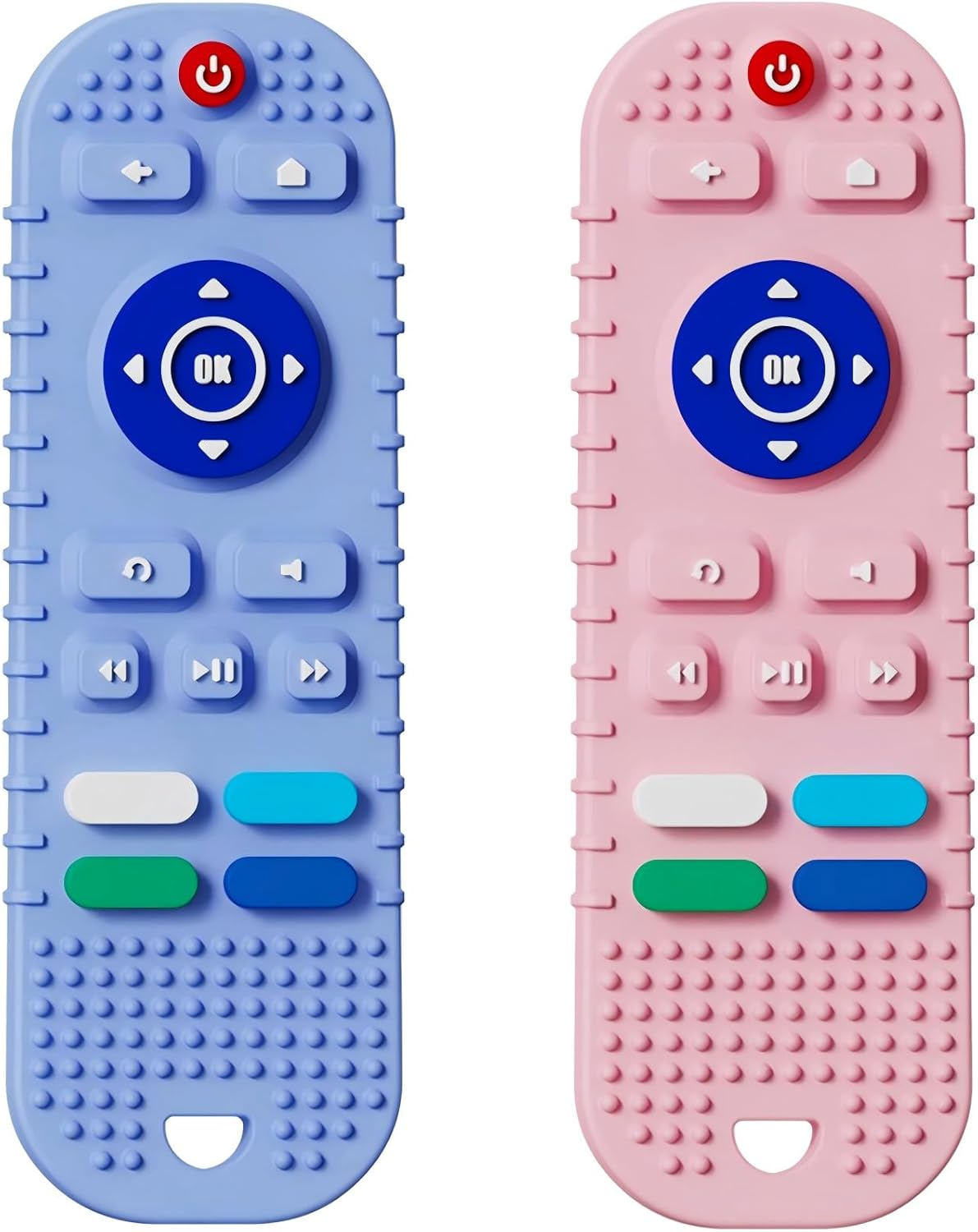 2 Pack Soft Silicone Teething Toys for Toddlers, Babies 0 3 6 9 12 18 Months - Boys Baby Molar Teether Chew Toys Set Gift, TV Remote Control(Black + Grey)