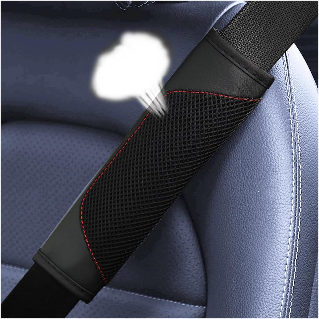 BESULEN Car Seat Belt Pads Cover, 2 Pack Leather Mesh Universal Seatbelt Shoulder Strap Protector, Soft Harness Pad Safety Belt Cover for Comfortable Driving, Car Interior Accessories (Blue)