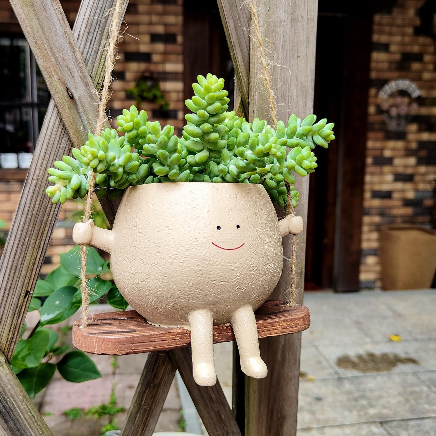 Hanging Planter for Succulent Pots,Resin Swing Face Plant Pot Indoor Outdoor Flower Pot Plant Holder (A) image number 6