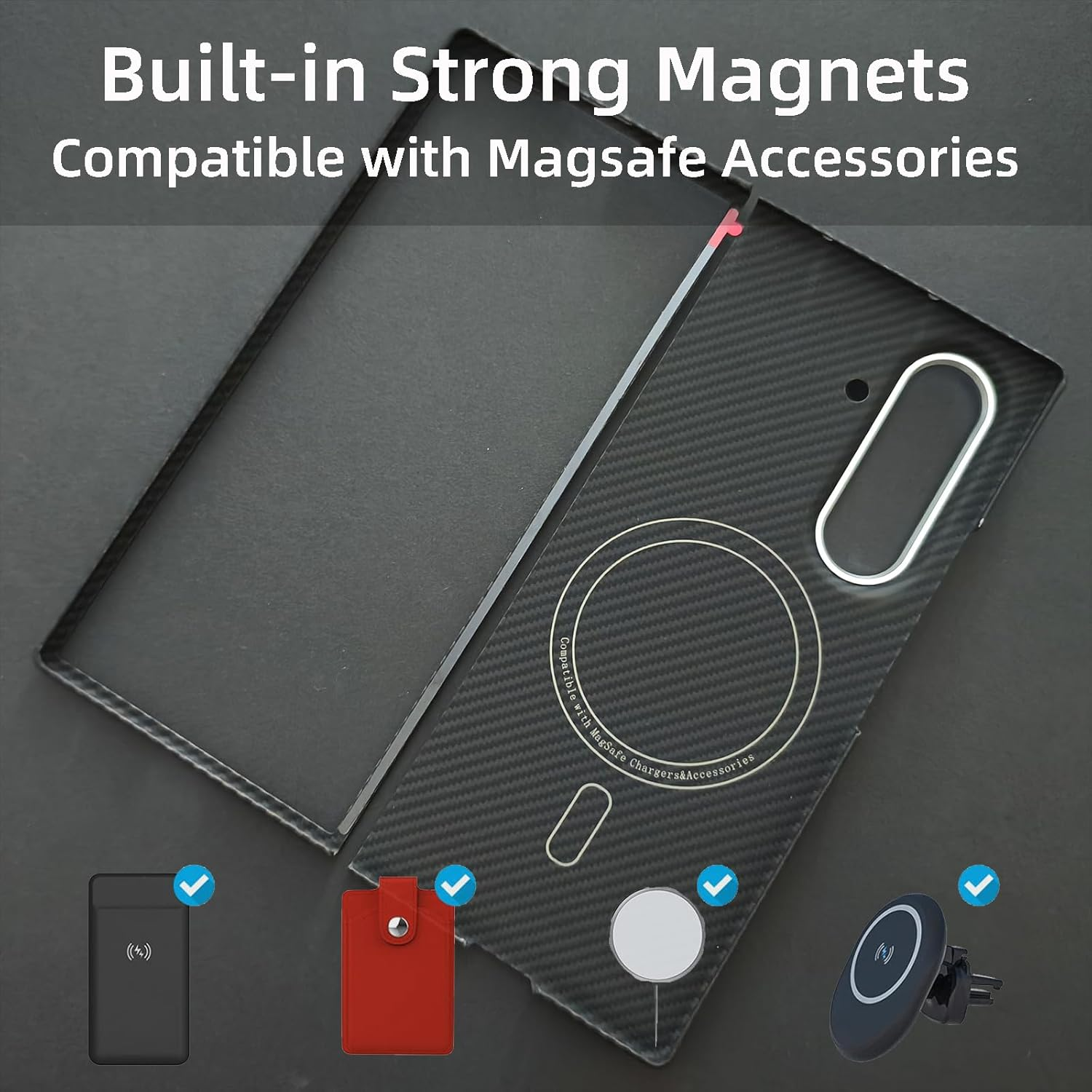 Sisyphy Aramid Fiber Case for Samsung Galaxy Z Fold 7 Compatible with Magsafe, Black 600D with Carbon Fiber Texture, Super Slim Protective Cover Skin, Soft Touch Sturdy Durable Snap-On Back Cover - Black 1500D With Magnets image number 6