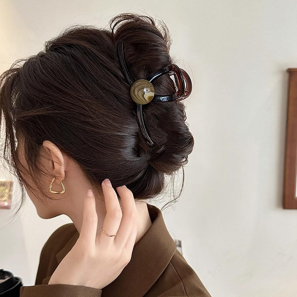 Pack of 2 Hair Clips Large Coffee Brown Colour Hair Clips Women'S Vintage Hair Clips with Pearl 11 Cm Large Hair Clip Big Claw Clip Cute Bead Hair Clip Hair Clips Cute Hair Clips Hair Accessories image number 2